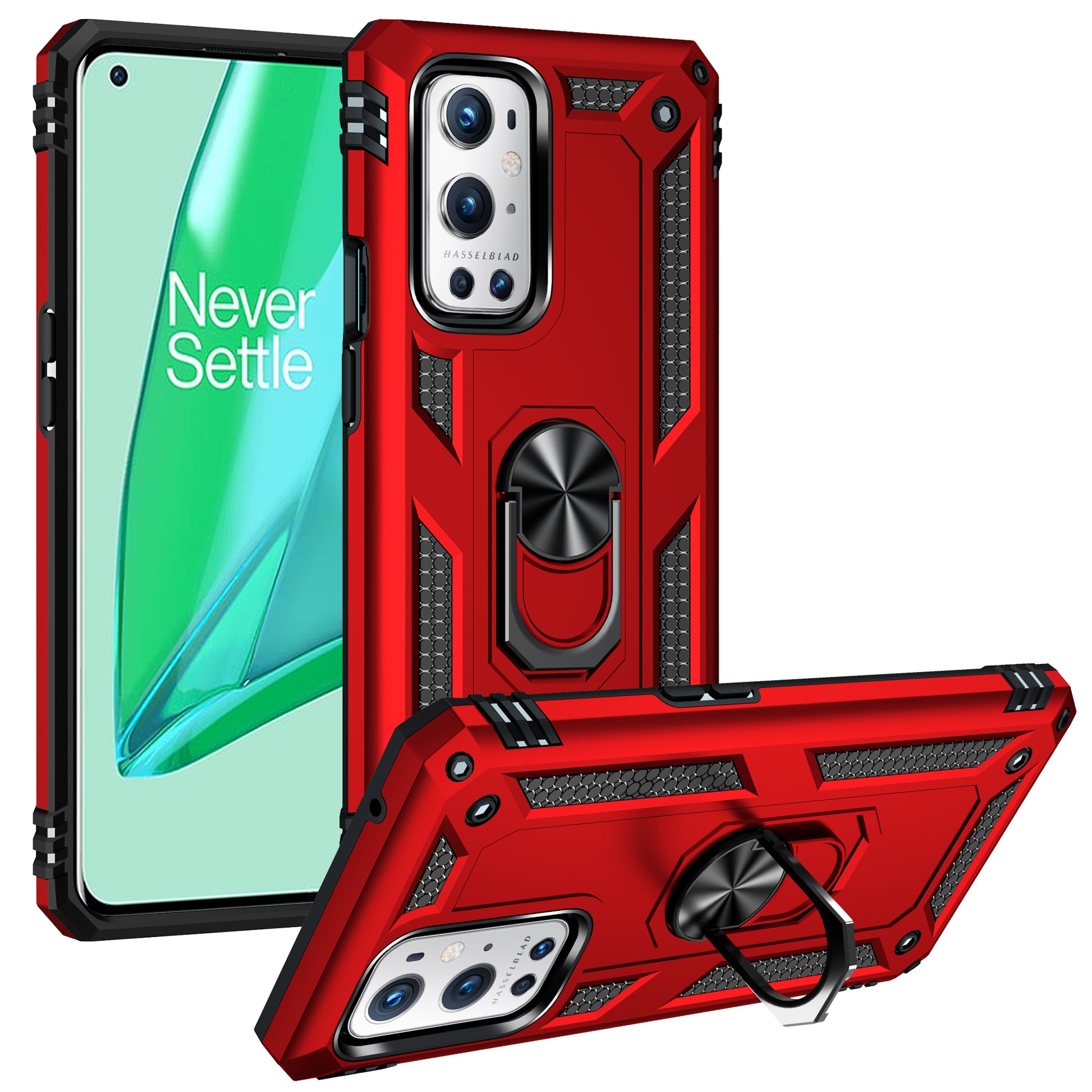 Dual Layer Tank Armor Hybrid Shockproof Soft TPU + Tough PC Back Cover with Kickstand Ring for OnePlus 9 Pro