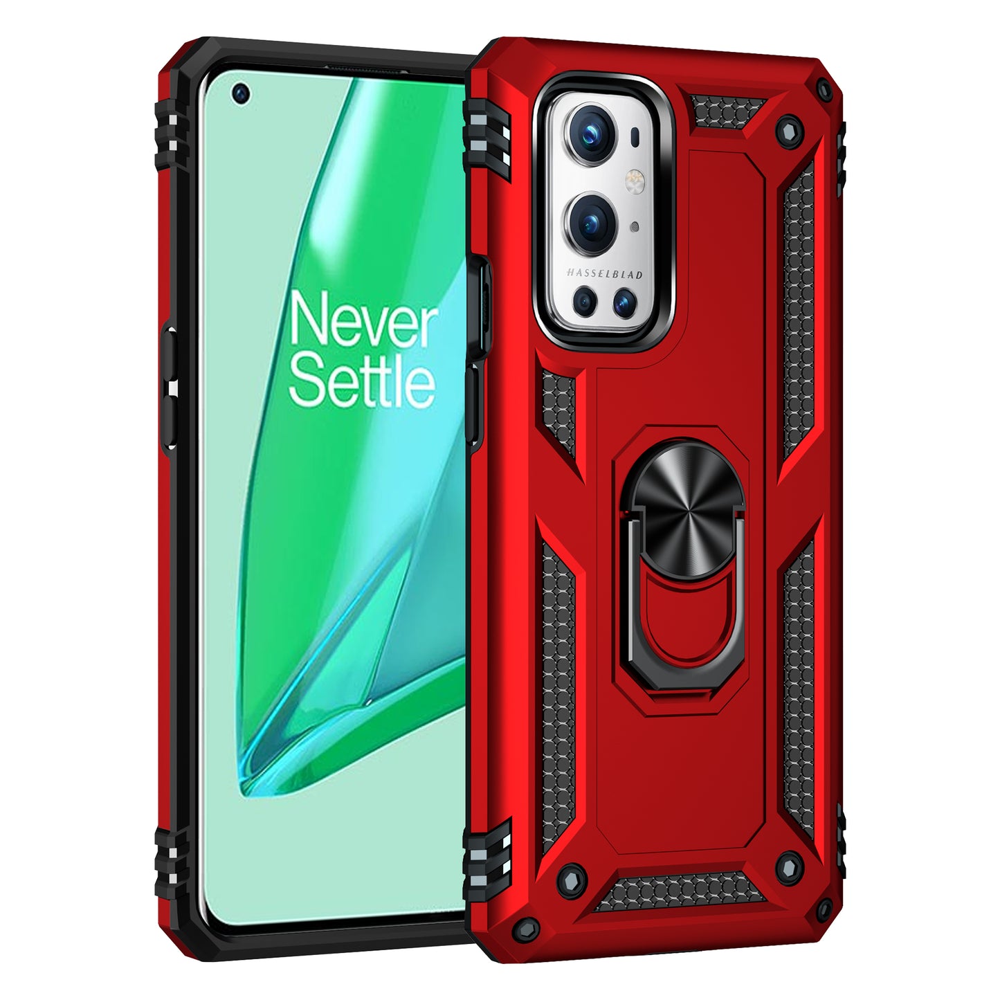Dual Layer Tank Armor Hybrid Shockproof Soft TPU + Tough PC Back Cover with Kickstand Ring for OnePlus 9 Pro