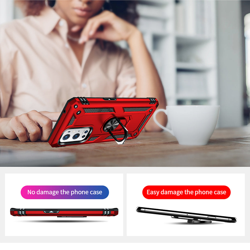 Dual Layer Tank Armor Hybrid Shockproof Soft TPU + Tough PC Back Cover with Kickstand Ring for OnePlus 9 Pro