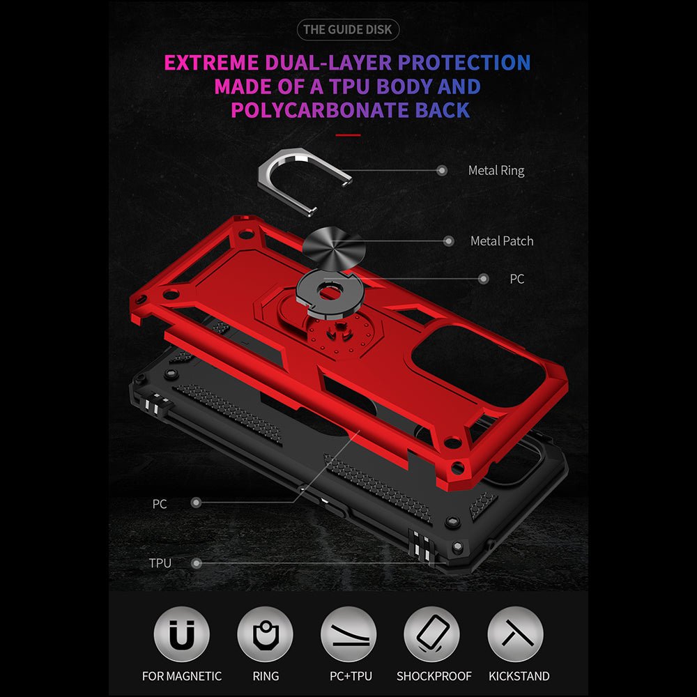 Dual Layer Tank Armor Hybrid Shockproof Soft TPU + Tough PC Back Cover with Kickstand Ring for OnePlus 9 Pro