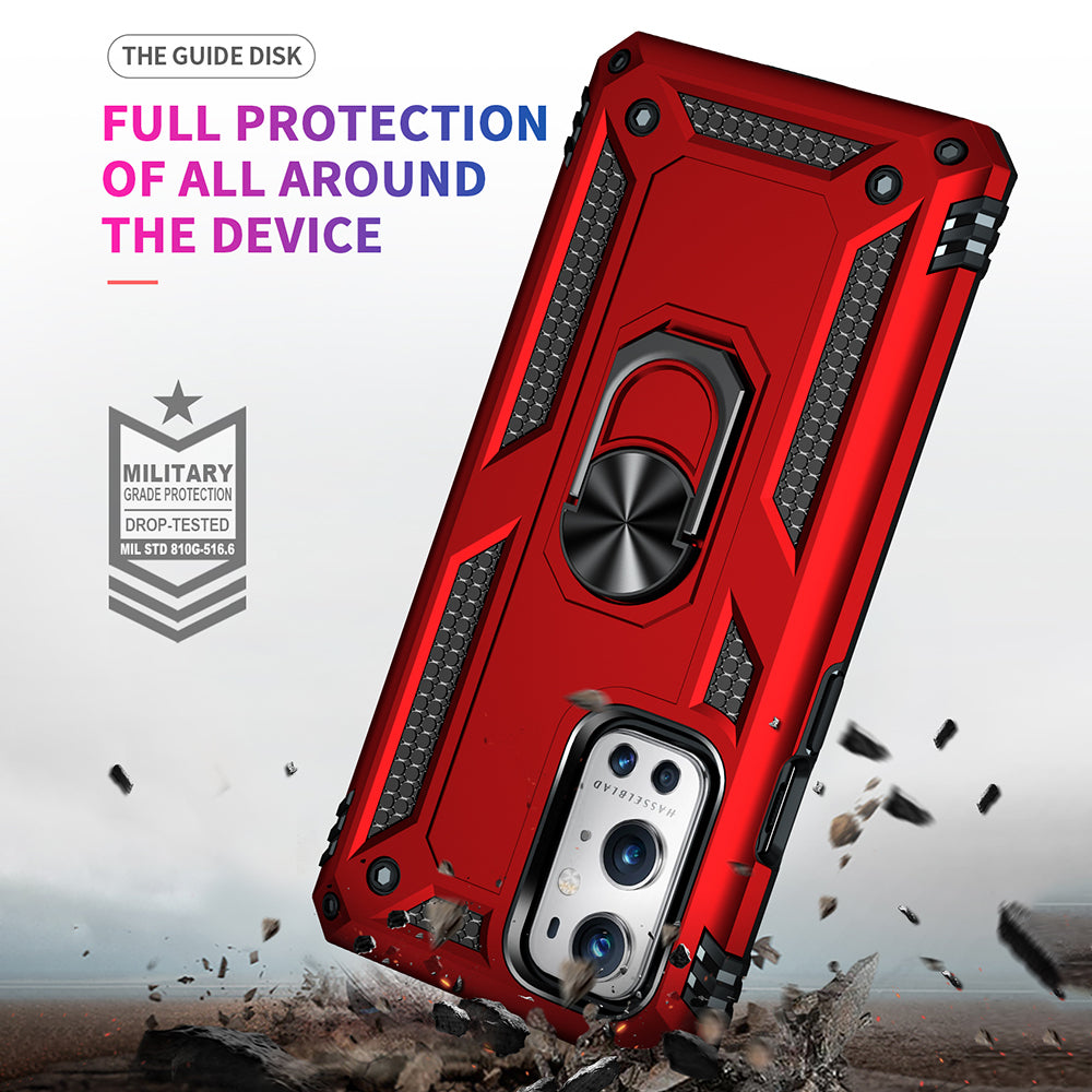 Dual Layer Tank Armor Hybrid Shockproof Soft TPU + Tough PC Back Cover with Kickstand Ring for OnePlus 9 Pro