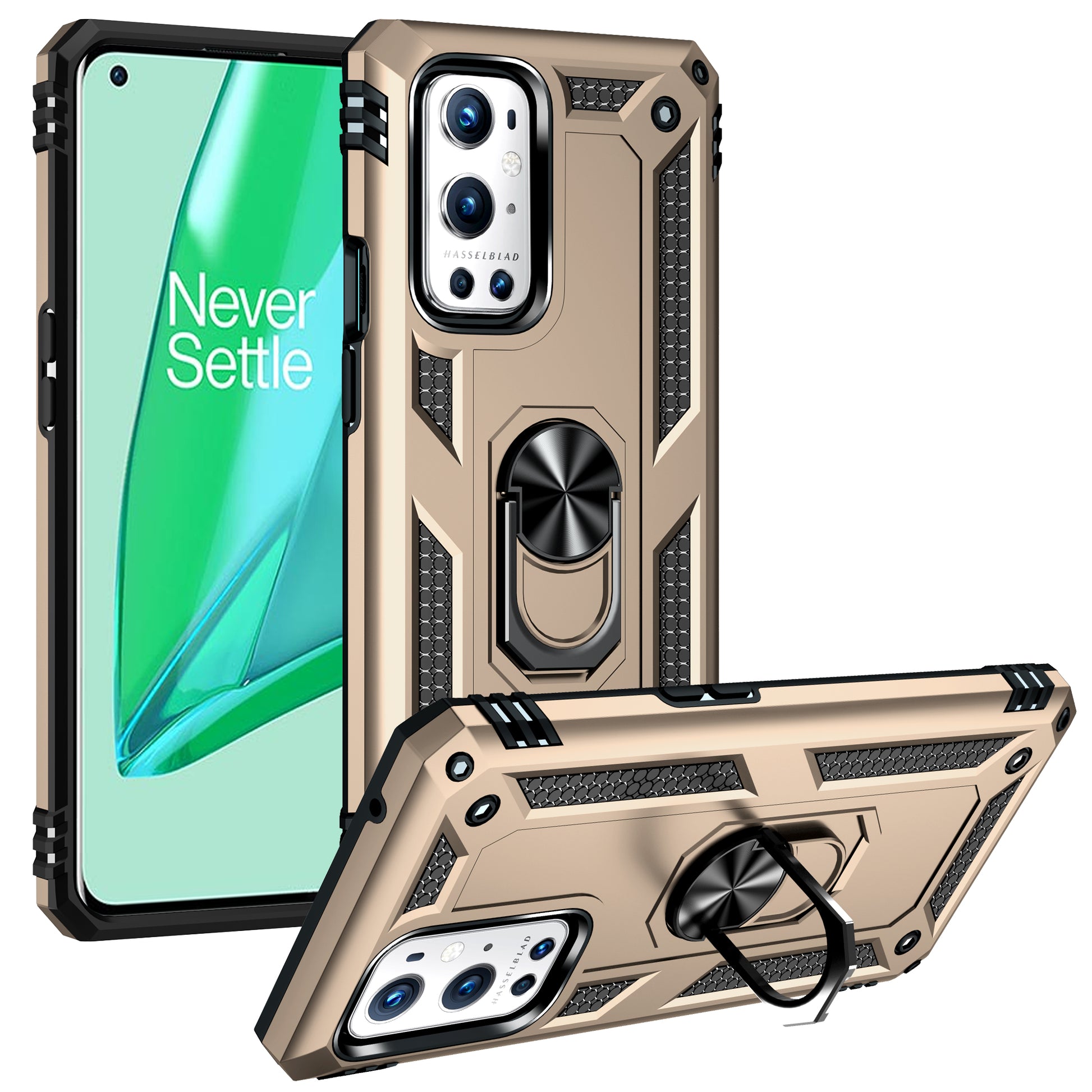 Dual Layer Tank Armor Hybrid Shockproof Soft TPU + Tough PC Back Cover with Kickstand Ring for OnePlus 9 Pro