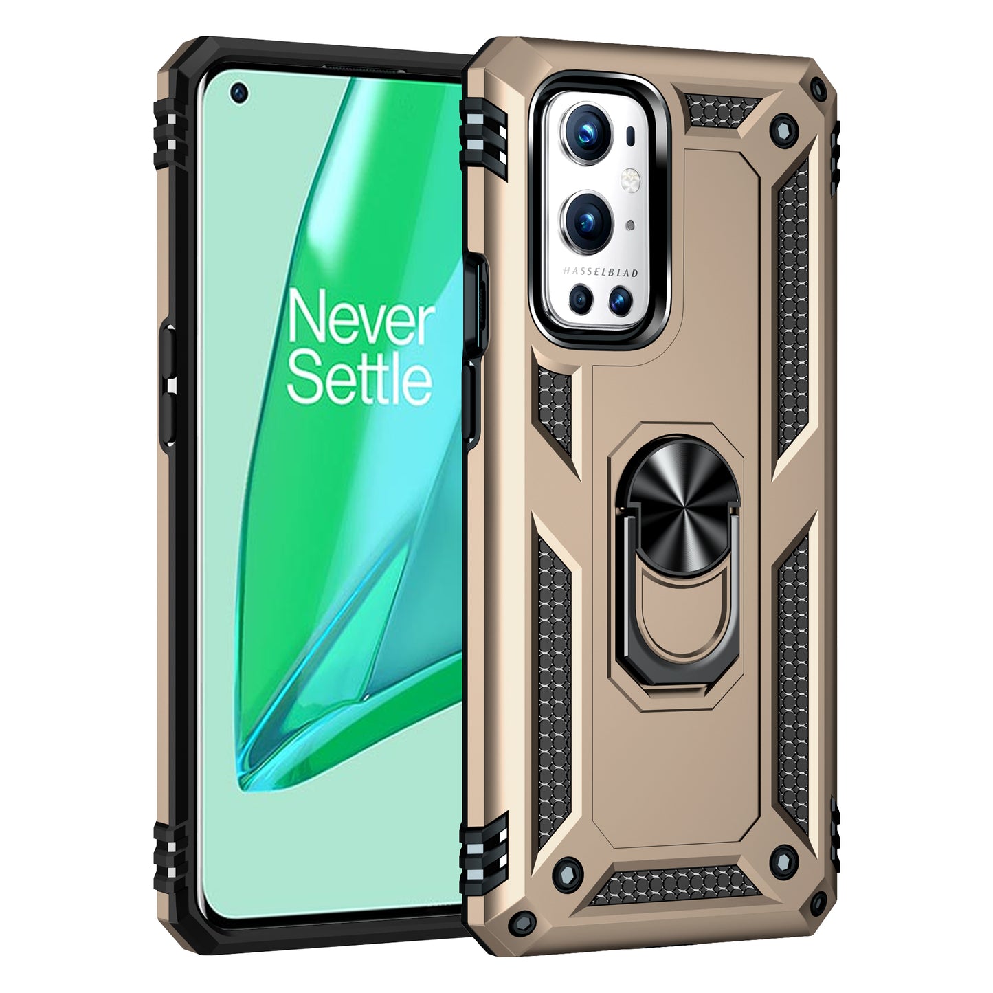 Dual Layer Tank Armor Hybrid Shockproof Soft TPU + Tough PC Back Cover with Kickstand Ring for OnePlus 9 Pro