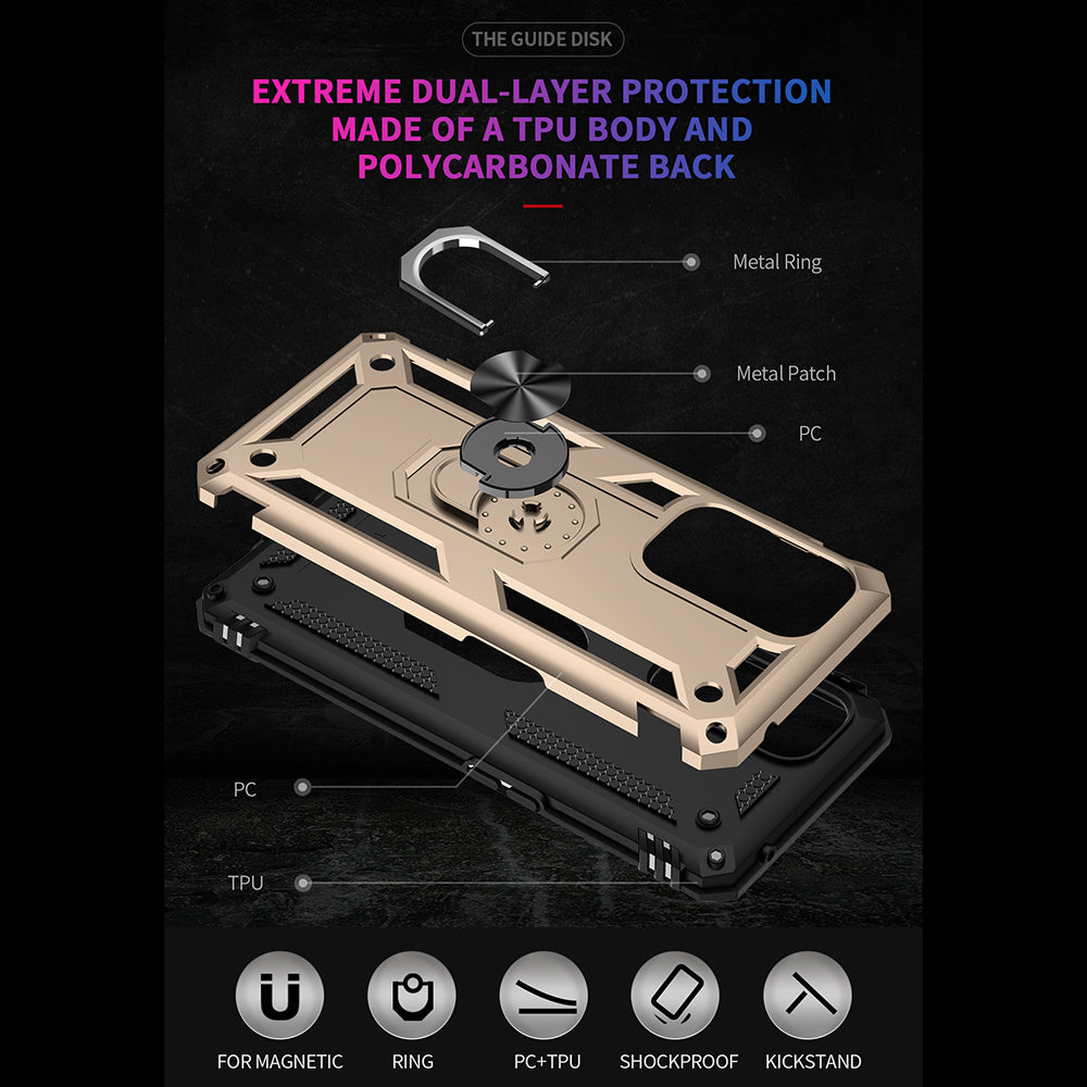 Dual Layer Tank Armor Hybrid Shockproof Soft TPU + Tough PC Back Cover with Kickstand Ring for OnePlus 9 Pro