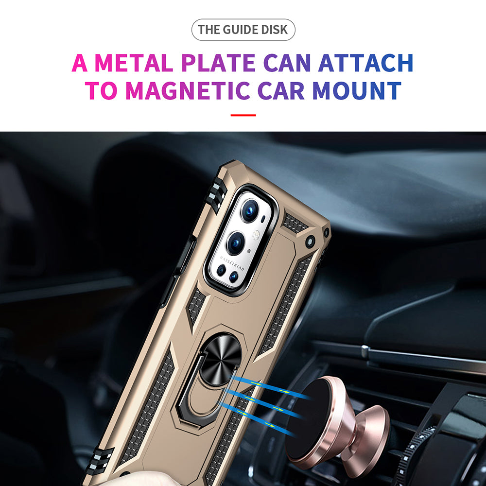 Dual Layer Tank Armor Hybrid Shockproof Soft TPU + Tough PC Back Cover with Kickstand Ring for OnePlus 9 Pro