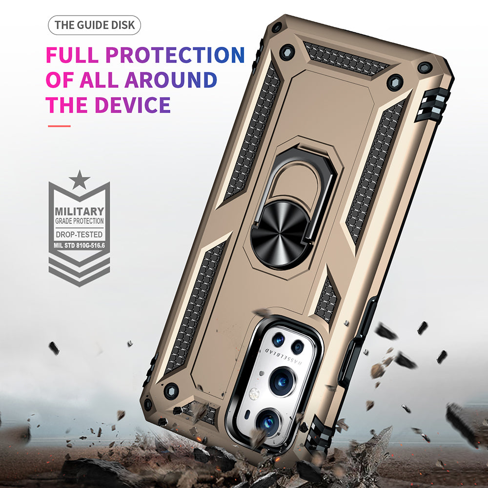Dual Layer Tank Armor Hybrid Shockproof Soft TPU + Tough PC Back Cover with Kickstand Ring for OnePlus 9 Pro