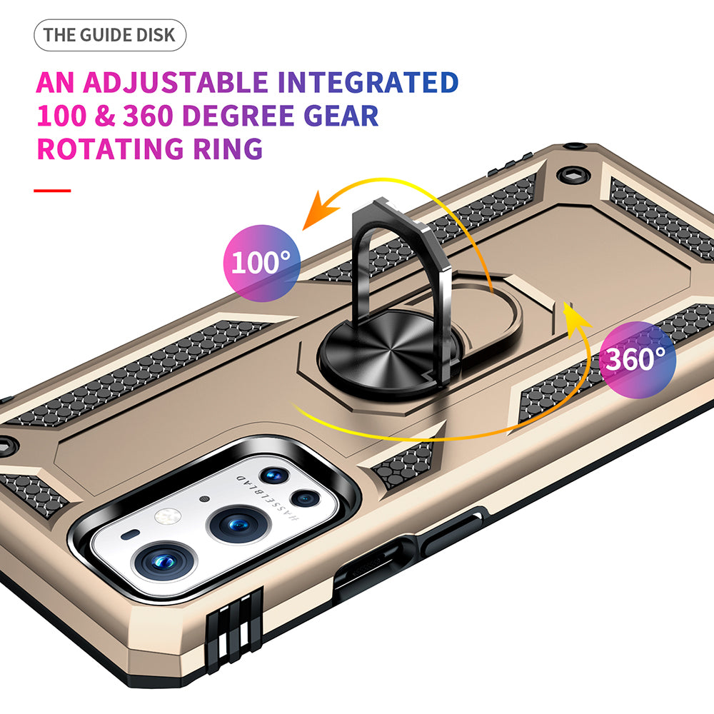 Dual Layer Tank Armor Hybrid Shockproof Soft TPU + Tough PC Back Cover with Kickstand Ring for OnePlus 9 Pro