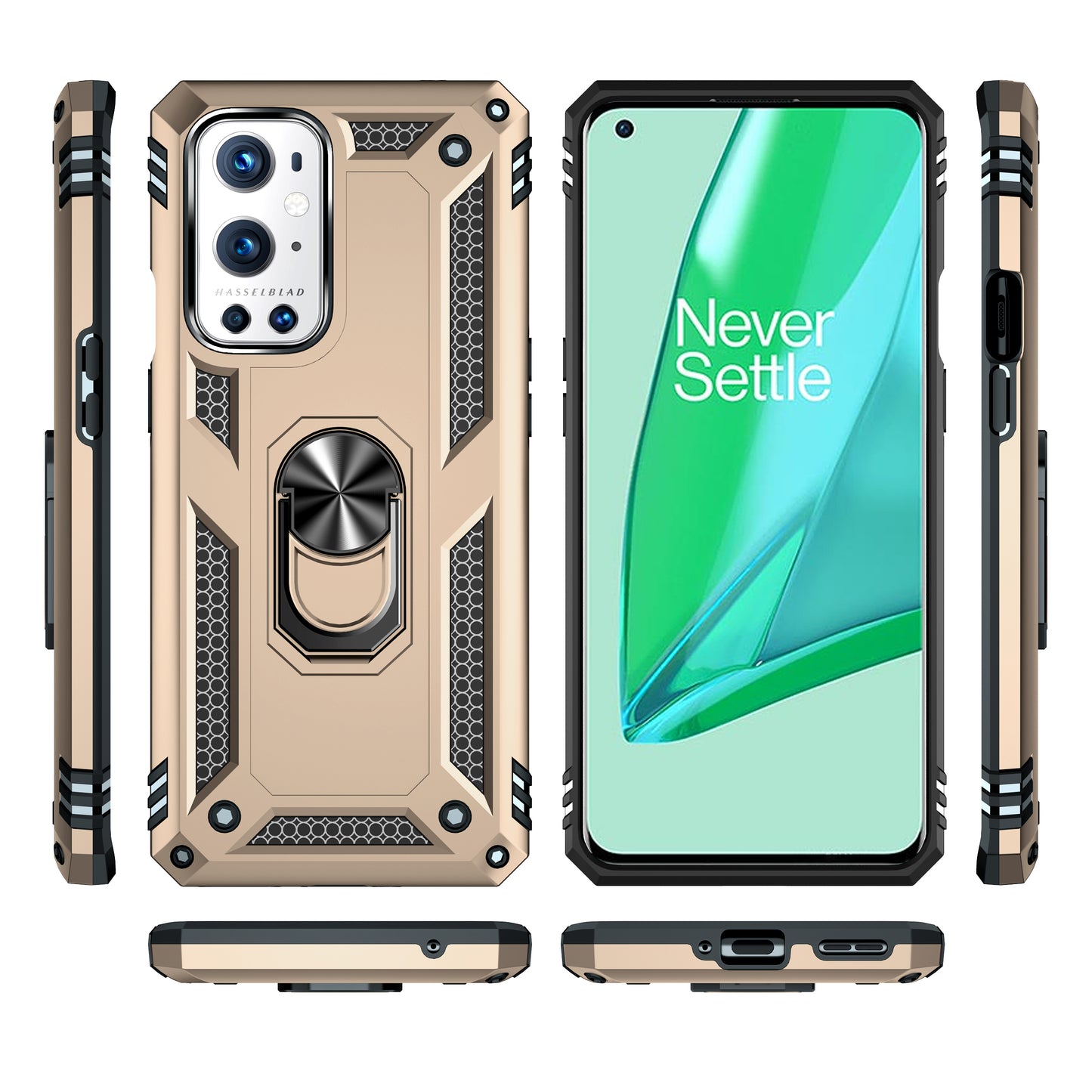Dual Layer Tank Armor Hybrid Shockproof Soft TPU + Tough PC Back Cover with Kickstand Ring for OnePlus 9 Pro