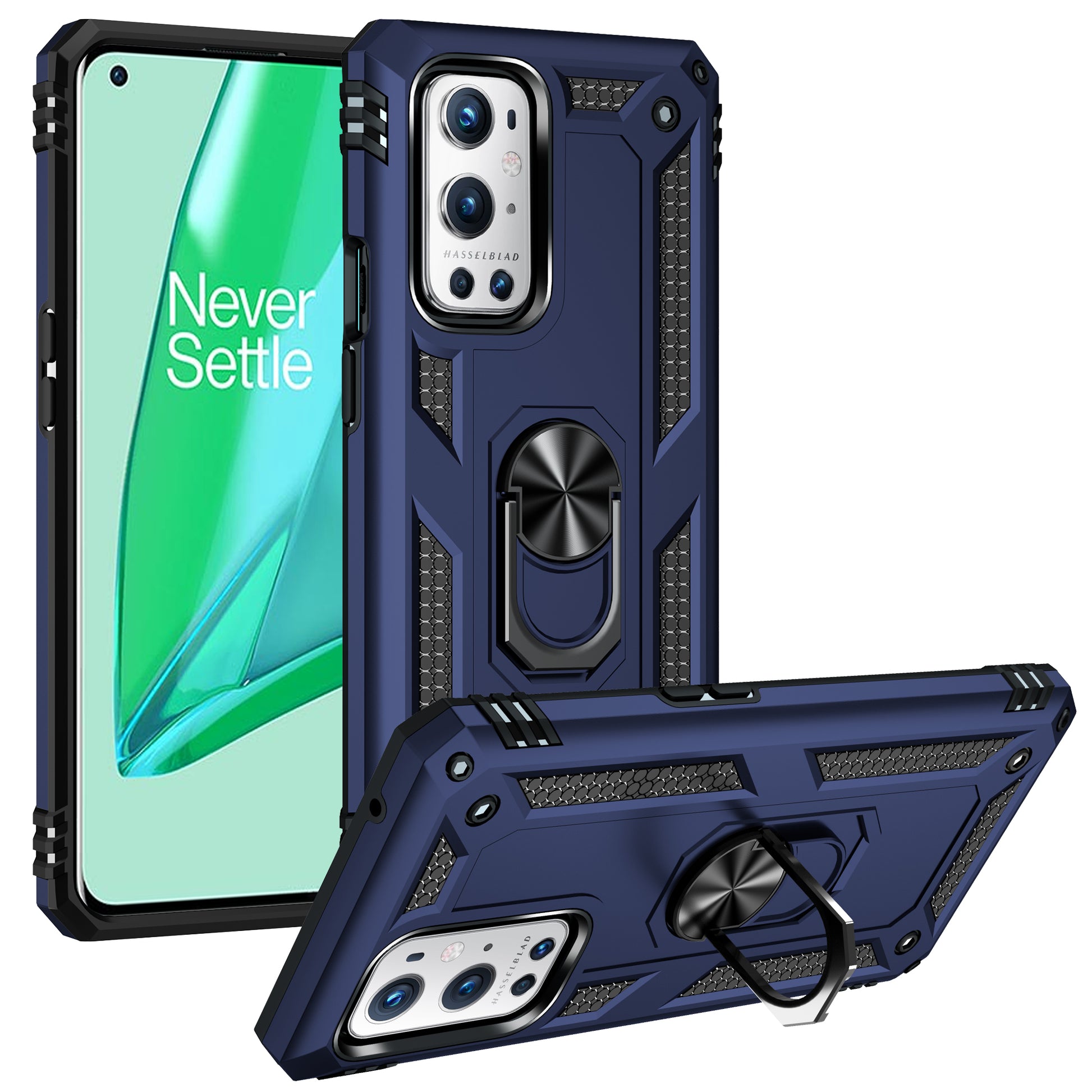 Dual Layer Tank Armor Hybrid Shockproof Soft TPU + Tough PC Back Cover with Kickstand Ring for OnePlus 9 Pro