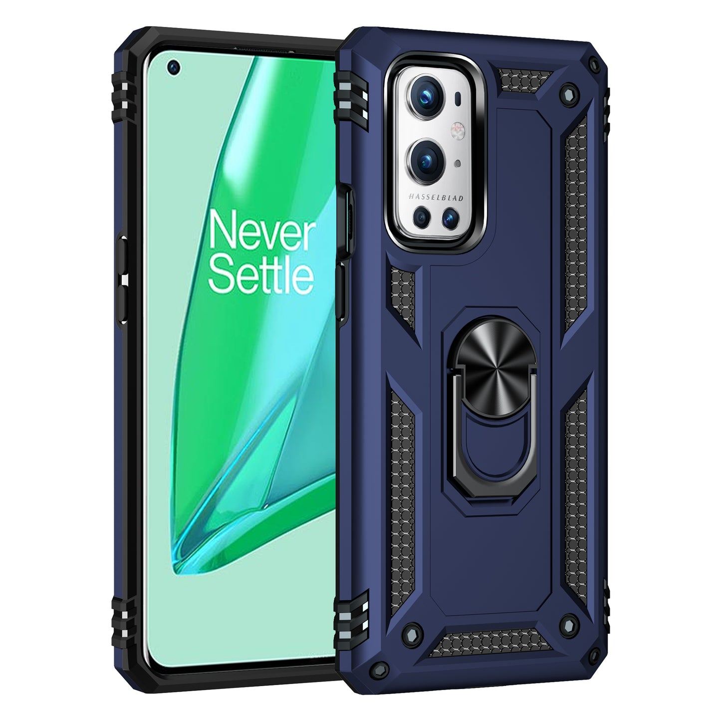 Dual Layer Tank Armor Hybrid Shockproof Soft TPU + Tough PC Back Cover with Kickstand Ring for OnePlus 9 Pro