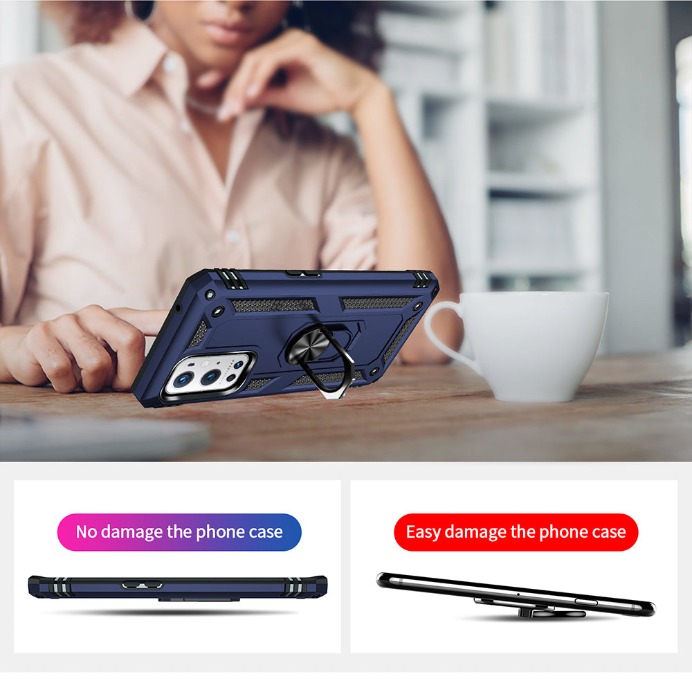 Dual Layer Tank Armor Hybrid Shockproof Soft TPU + Tough PC Back Cover with Kickstand Ring for OnePlus 9 Pro