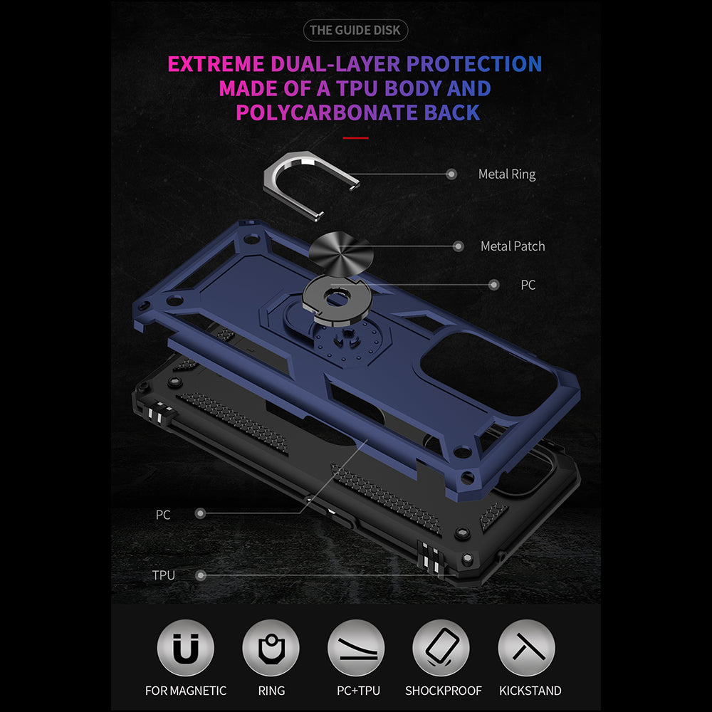 Dual Layer Tank Armor Hybrid Shockproof Soft TPU + Tough PC Back Cover with Kickstand Ring for OnePlus 9 Pro