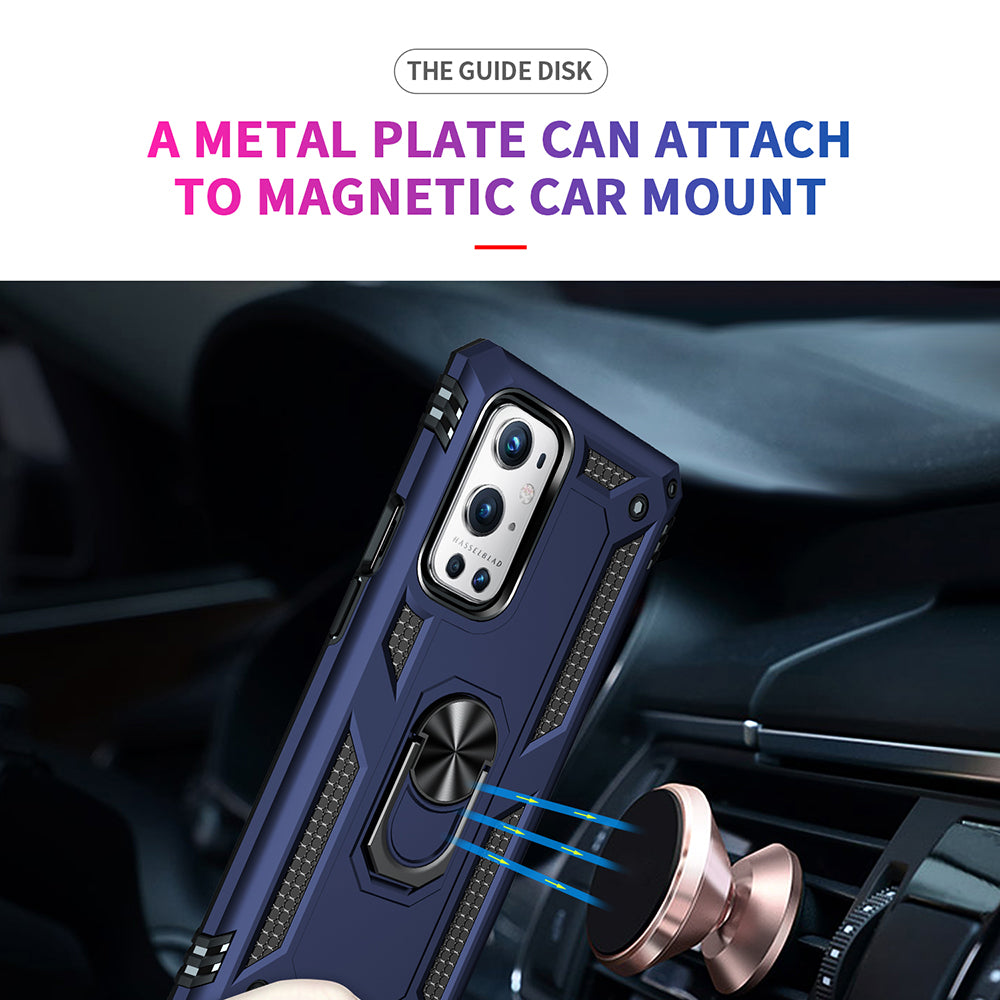 Dual Layer Tank Armor Hybrid Shockproof Soft TPU + Tough PC Back Cover with Kickstand Ring for OnePlus 9 Pro