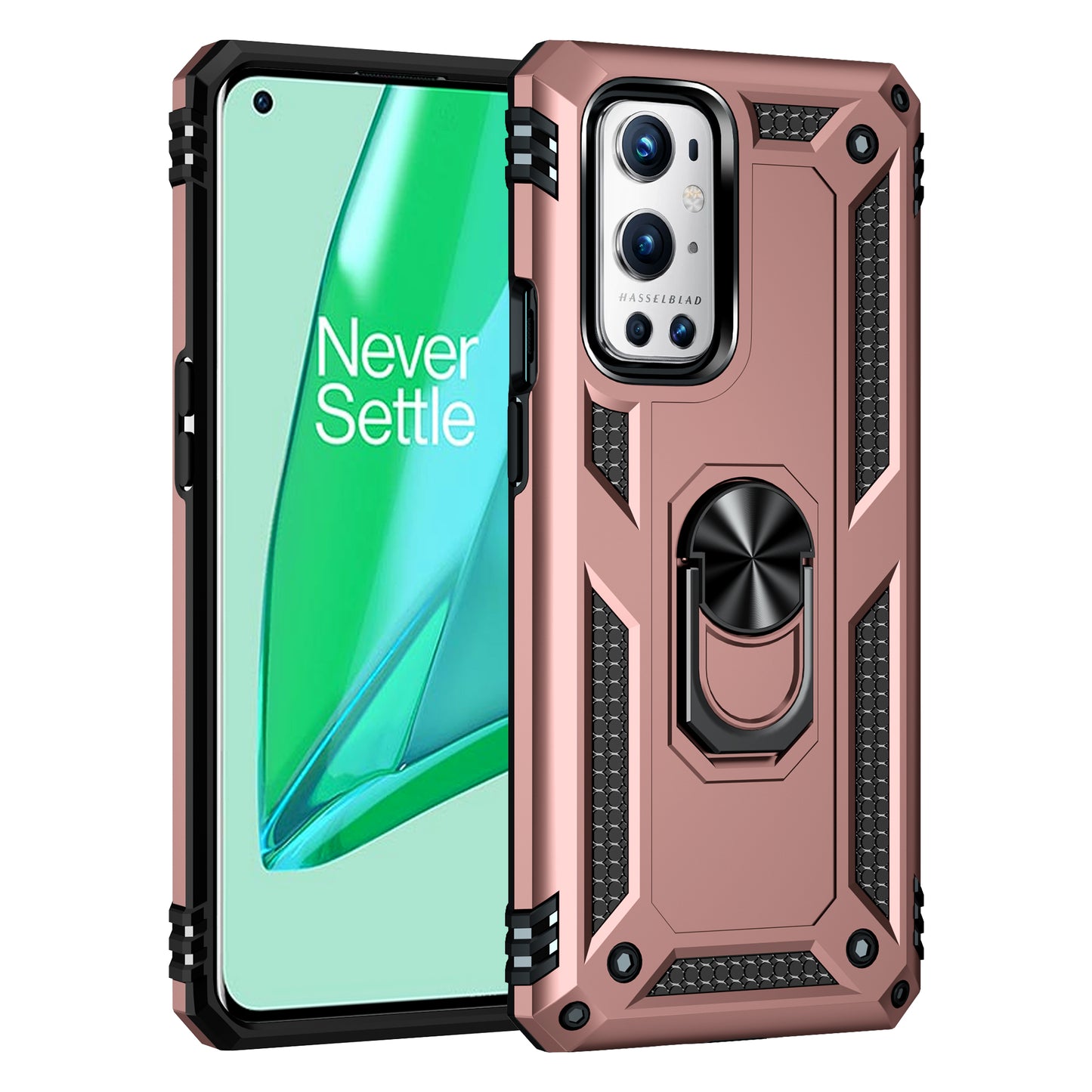 Dual Layer Tank Armor Hybrid Shockproof Soft TPU + Tough PC Back Cover with Kickstand Ring for OnePlus 9 Pro