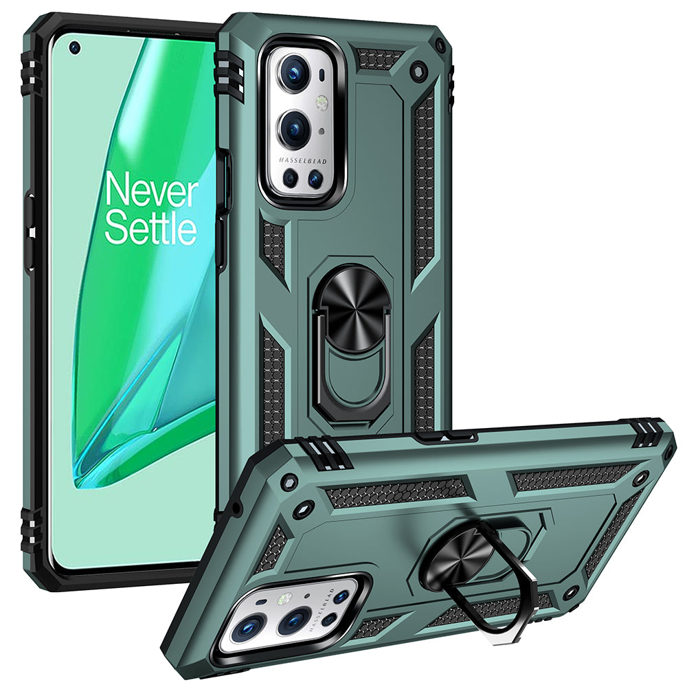 Dual Layer Tank Armor Hybrid Shockproof Soft TPU + Tough PC Back Cover with Kickstand Ring for OnePlus 9 Pro