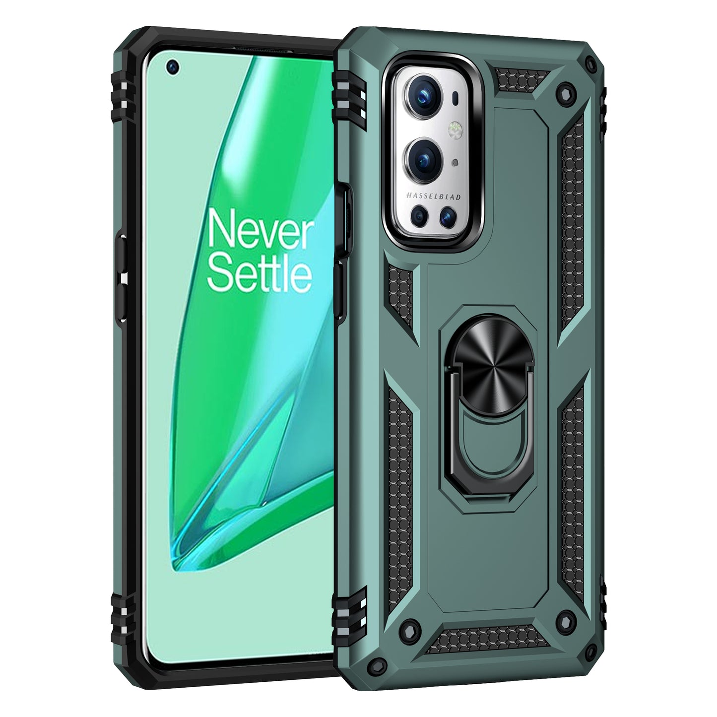 Dual Layer Tank Armor Hybrid Shockproof Soft TPU + Tough PC Back Cover with Kickstand Ring for OnePlus 9 Pro