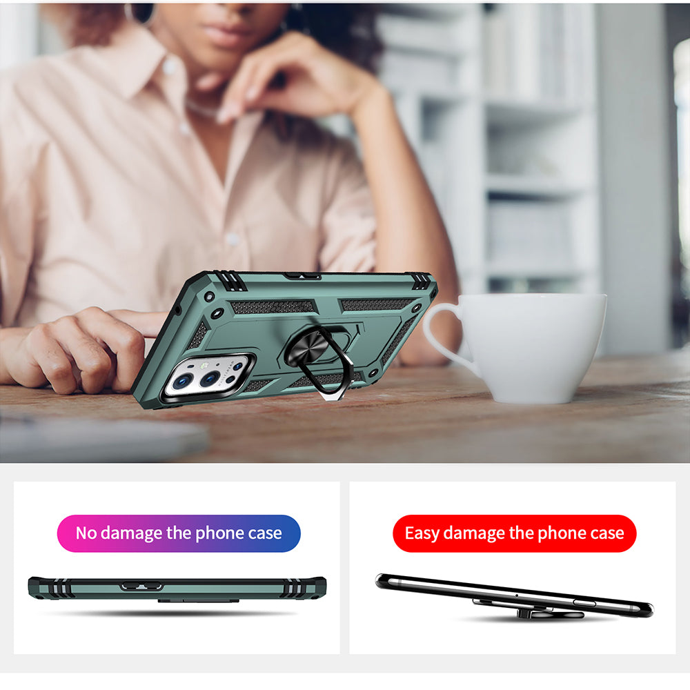 Dual Layer Tank Armor Hybrid Shockproof Soft TPU + Tough PC Back Cover with Kickstand Ring for OnePlus 9 Pro