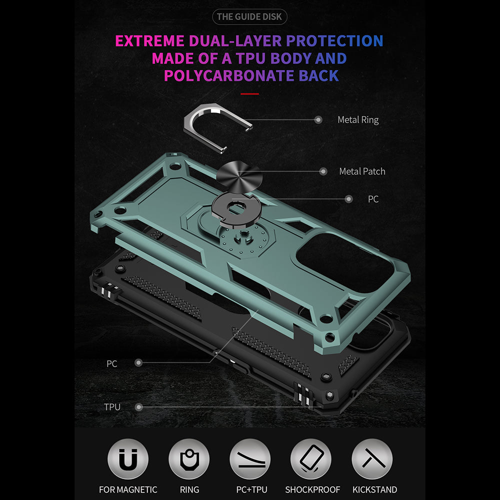 Dual Layer Tank Armor Hybrid Shockproof Soft TPU + Tough PC Back Cover with Kickstand Ring for OnePlus 9 Pro