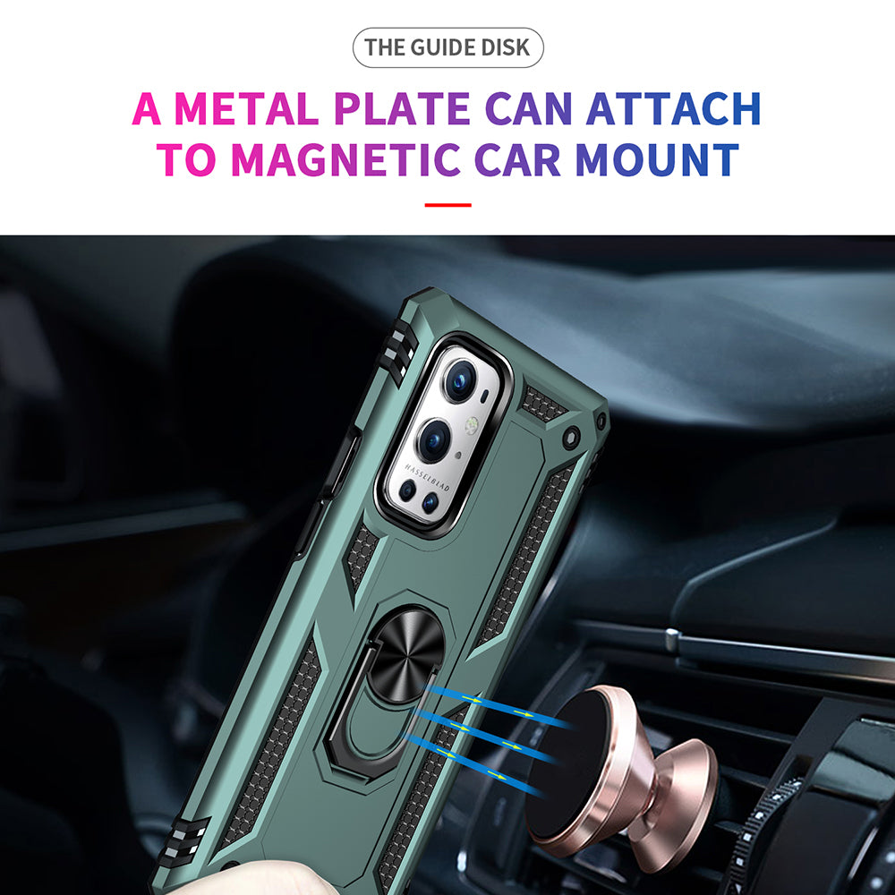 Dual Layer Tank Armor Hybrid Shockproof Soft TPU + Tough PC Back Cover with Kickstand Ring for OnePlus 9 Pro