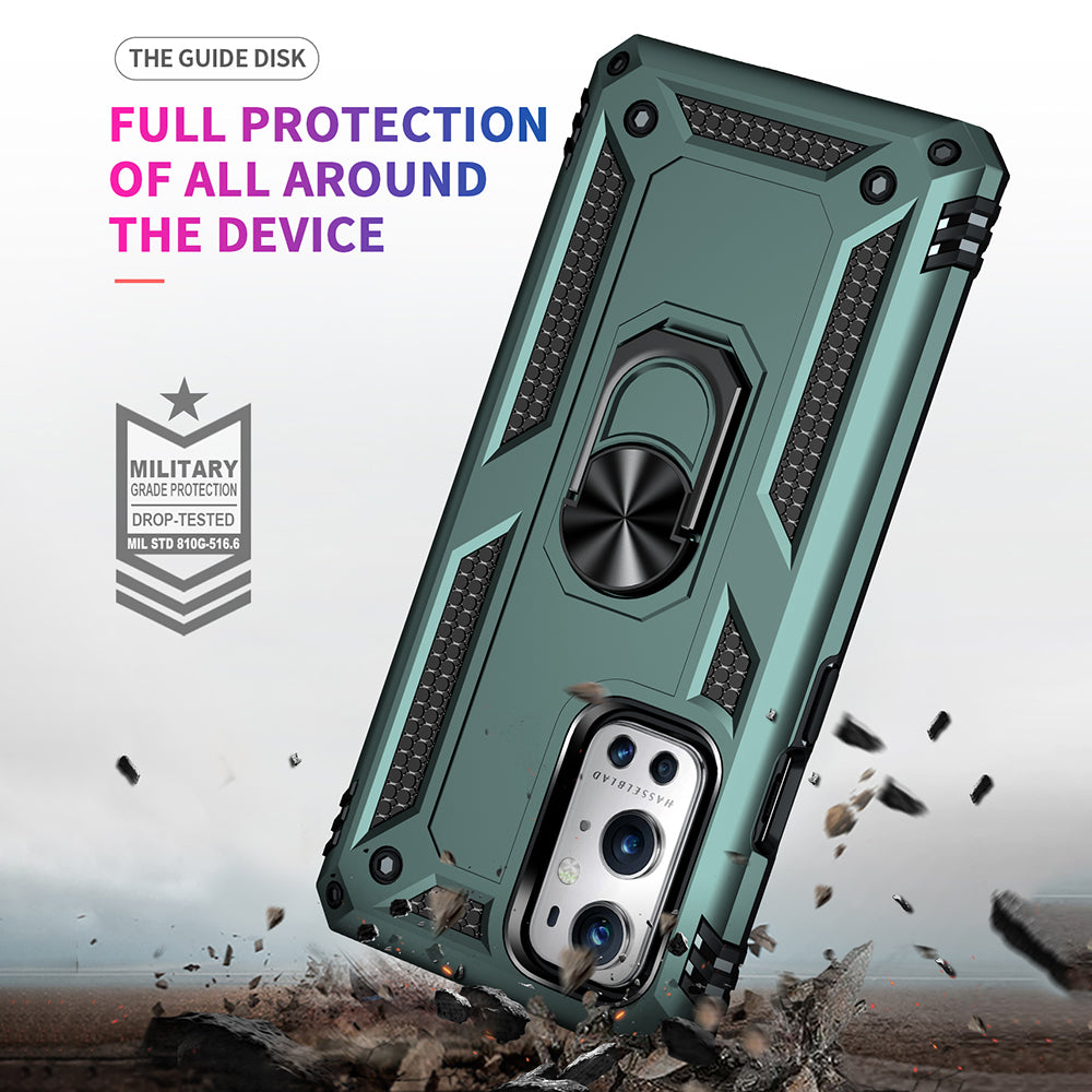 Dual Layer Tank Armor Hybrid Shockproof Soft TPU + Tough PC Back Cover with Kickstand Ring for OnePlus 9 Pro