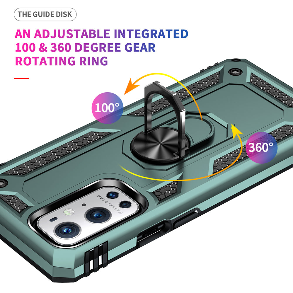 Dual Layer Tank Armor Hybrid Shockproof Soft TPU + Tough PC Back Cover with Kickstand Ring for OnePlus 9 Pro