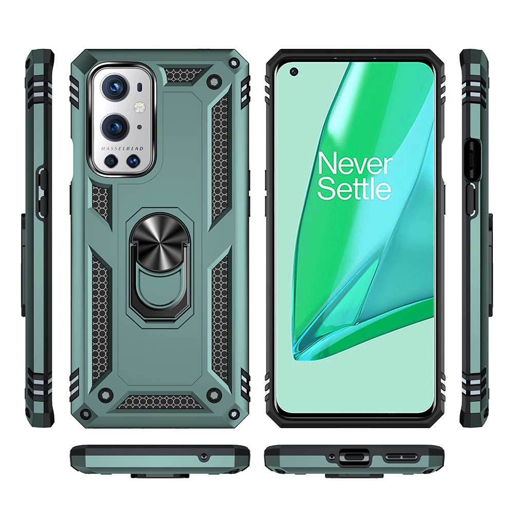 Dual Layer Tank Armor Hybrid Shockproof Soft TPU + Tough PC Back Cover with Kickstand Ring for OnePlus 9 Pro