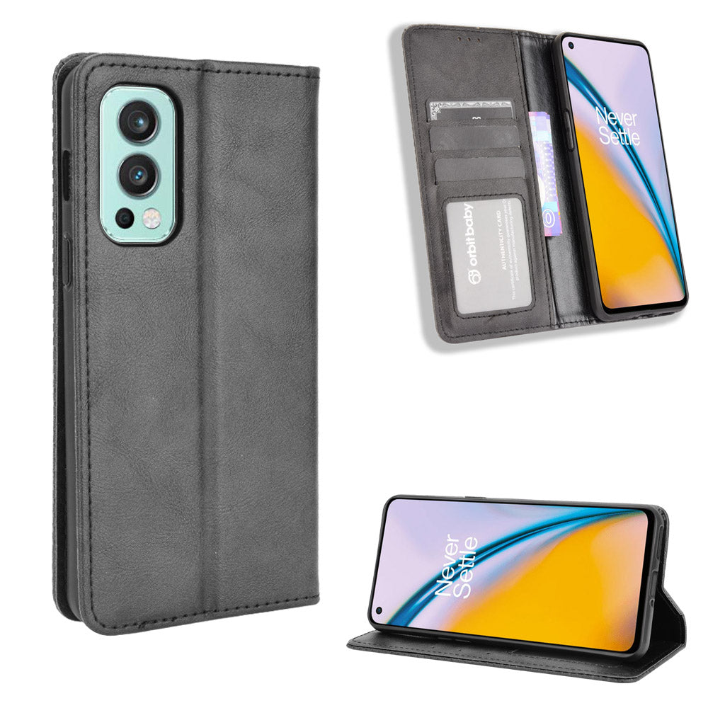 Retro Style PU Leather Flip Magnetic Stand Flip Protective Cover for OnePlus Nord 2 5G