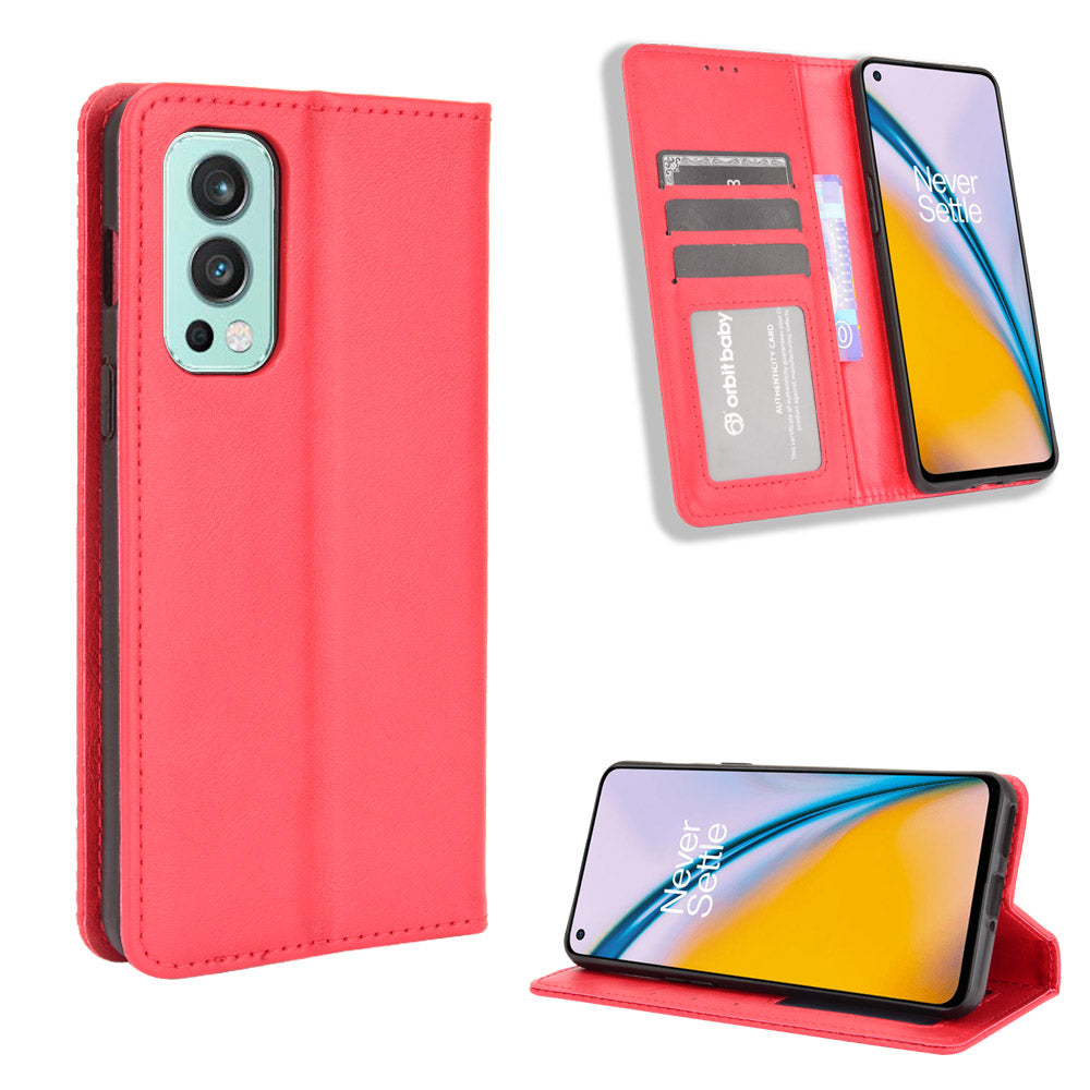 Retro Style PU Leather Flip Magnetic Stand Flip Protective Cover for OnePlus Nord 2 5G