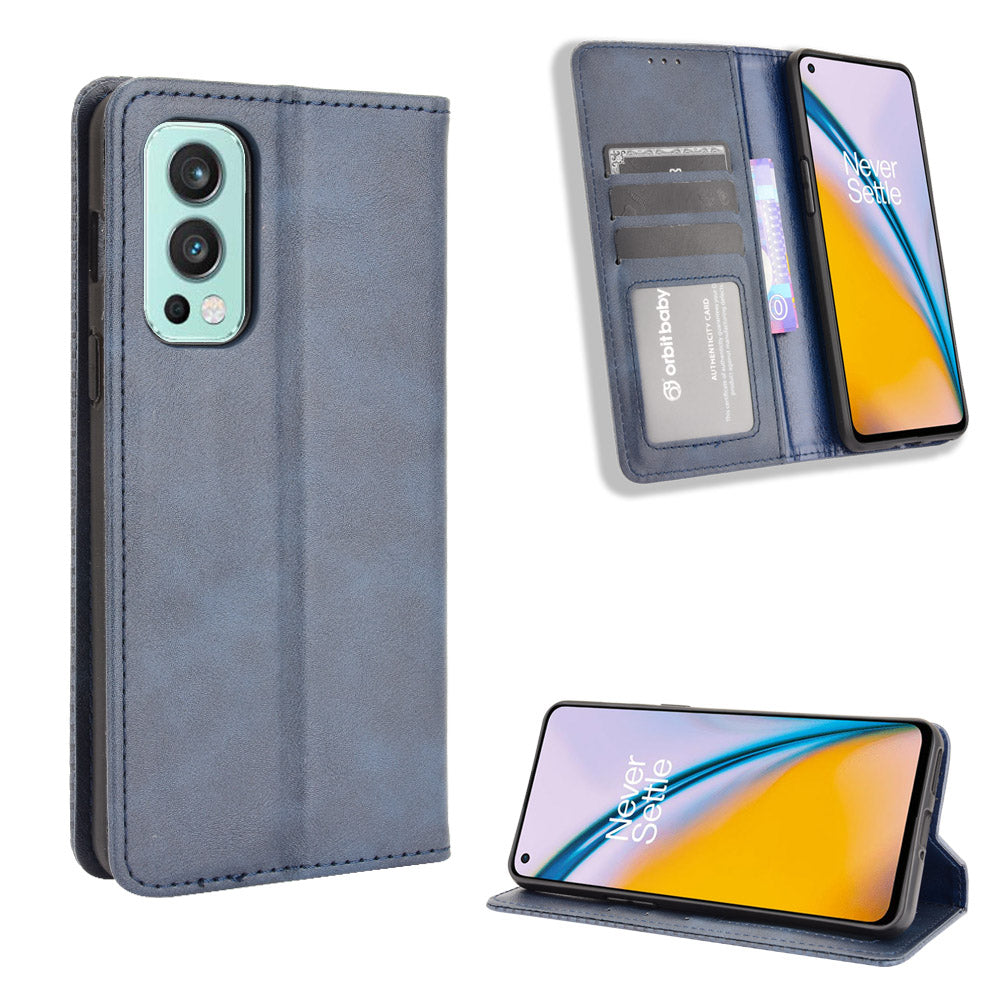 Retro Style PU Leather Flip Magnetic Stand Flip Protective Cover for OnePlus Nord 2 5G