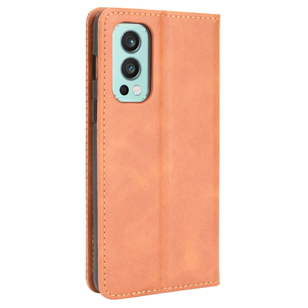 Retro Style PU Leather Flip Magnetic Stand Flip Protective Cover for OnePlus Nord 2 5G