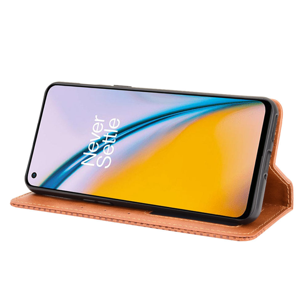Retro Style PU Leather Flip Magnetic Stand Flip Protective Cover for OnePlus Nord 2 5G