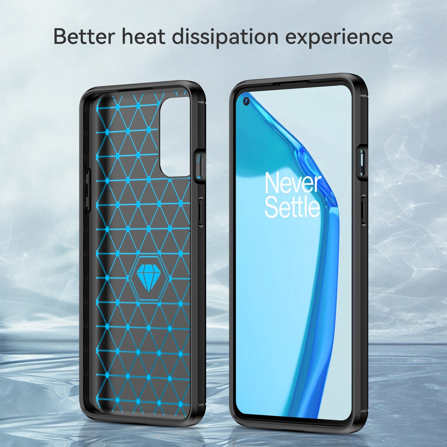 1.8mm Air Cushion Design TPU Case Phone Cover with Carbon Fiber Texture Brushed Surface Heat Dissipation for OnePlus 9R