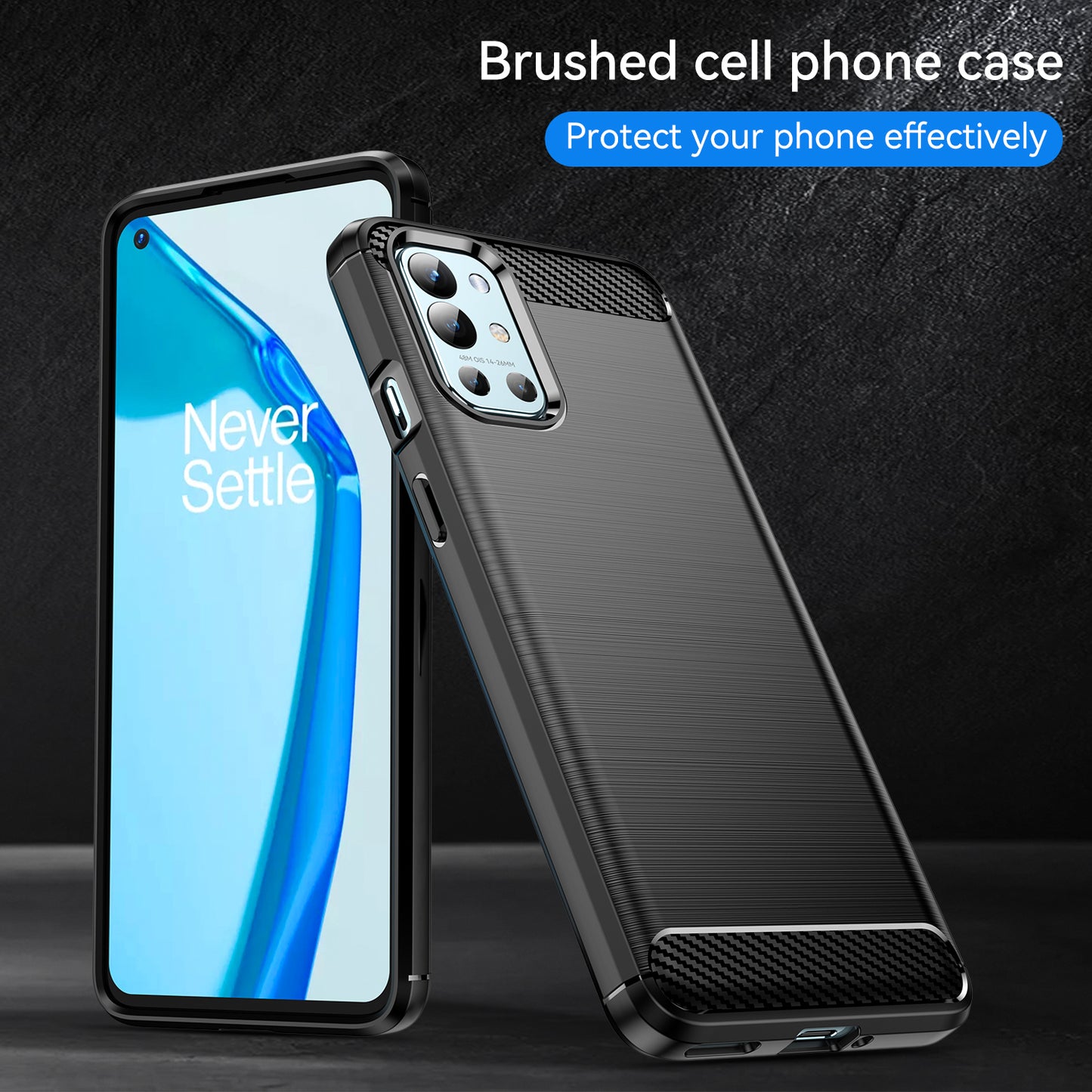 1.8mm Air Cushion Design TPU Case Phone Cover with Carbon Fiber Texture Brushed Surface Heat Dissipation for OnePlus 9R