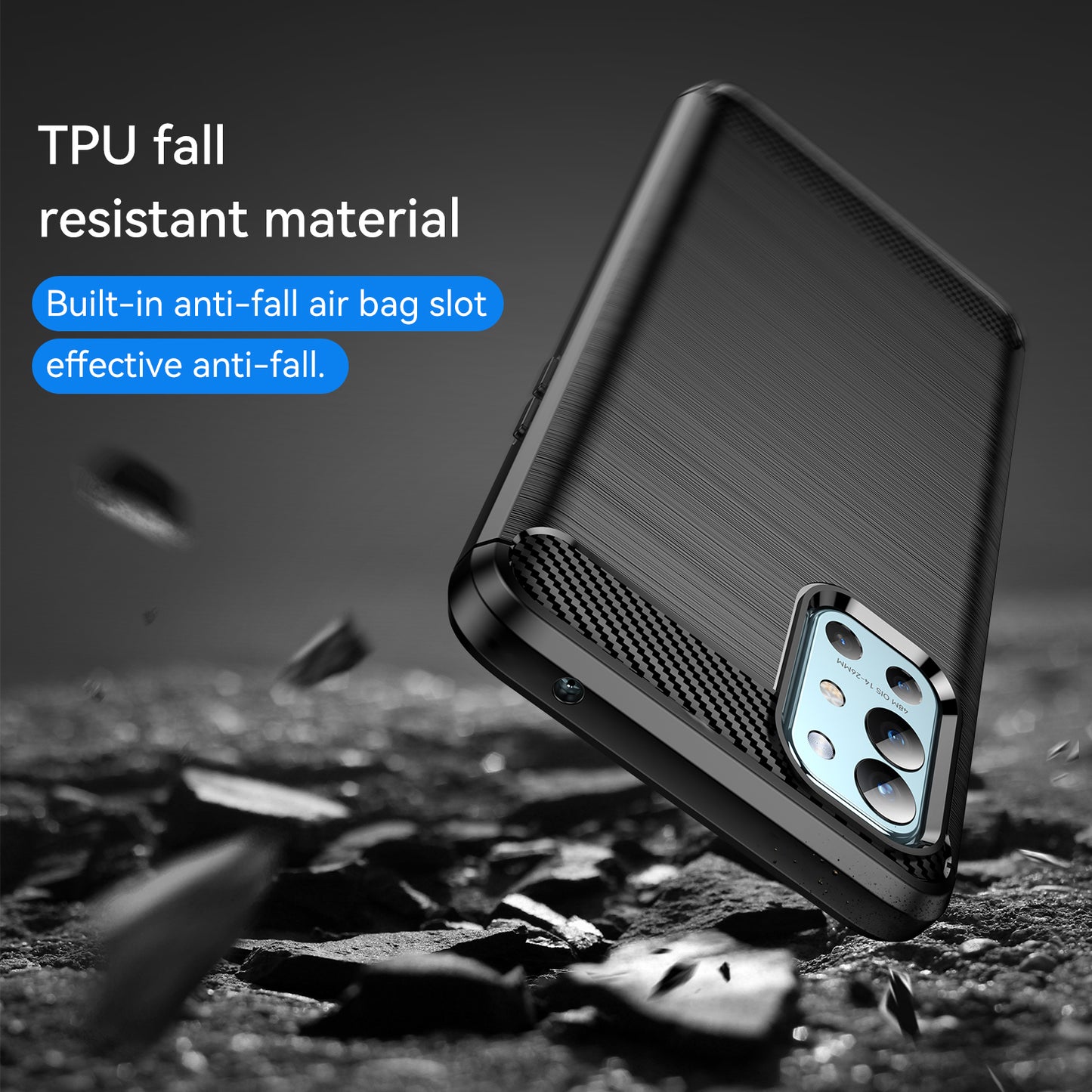 1.8mm Air Cushion Design TPU Case Phone Cover with Carbon Fiber Texture Brushed Surface Heat Dissipation for OnePlus 9R