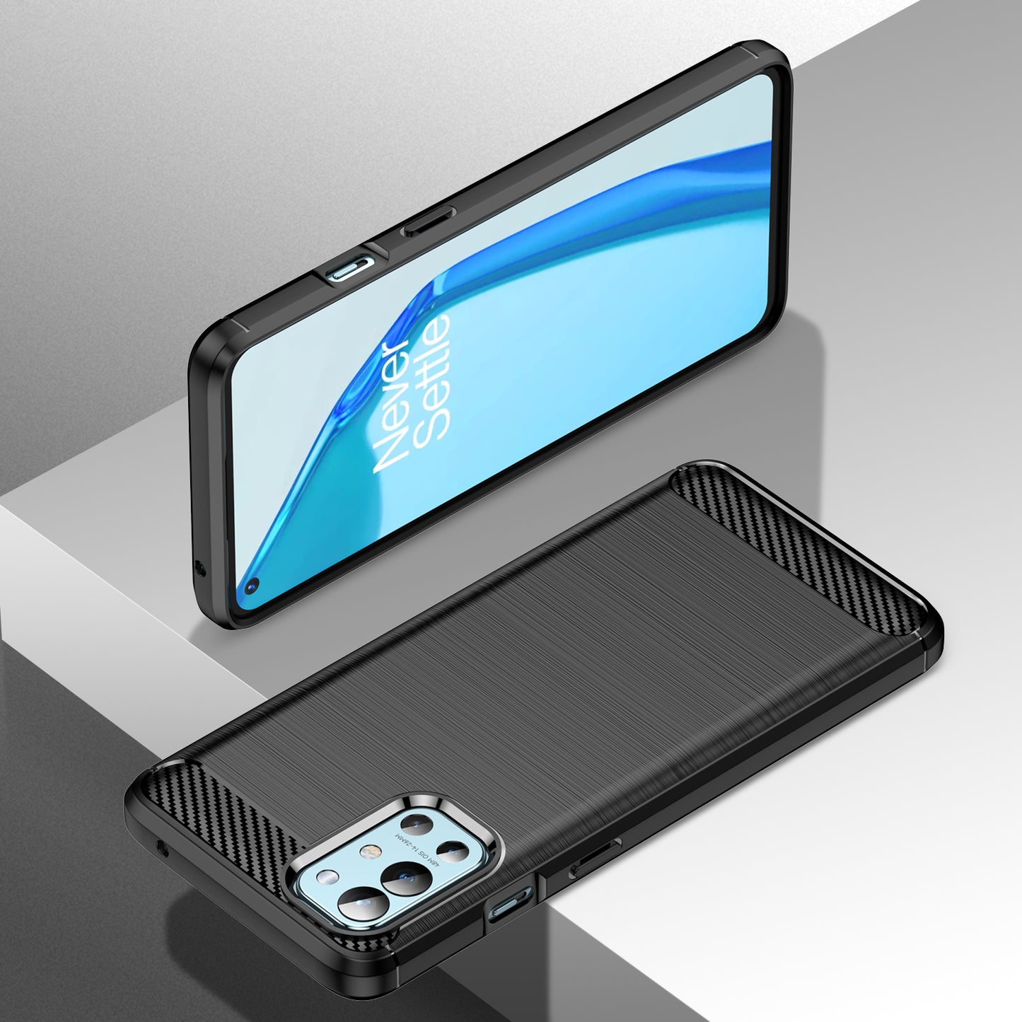 1.8mm Air Cushion Design TPU Case Phone Cover with Carbon Fiber Texture Brushed Surface Heat Dissipation for OnePlus 9R
