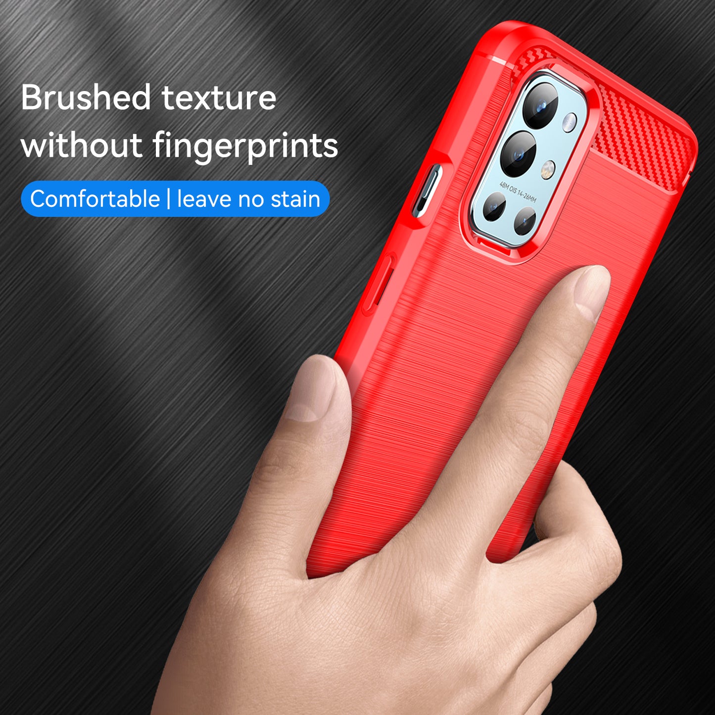1.8mm Air Cushion Design TPU Case Phone Cover with Carbon Fiber Texture Brushed Surface Heat Dissipation for OnePlus 9R
