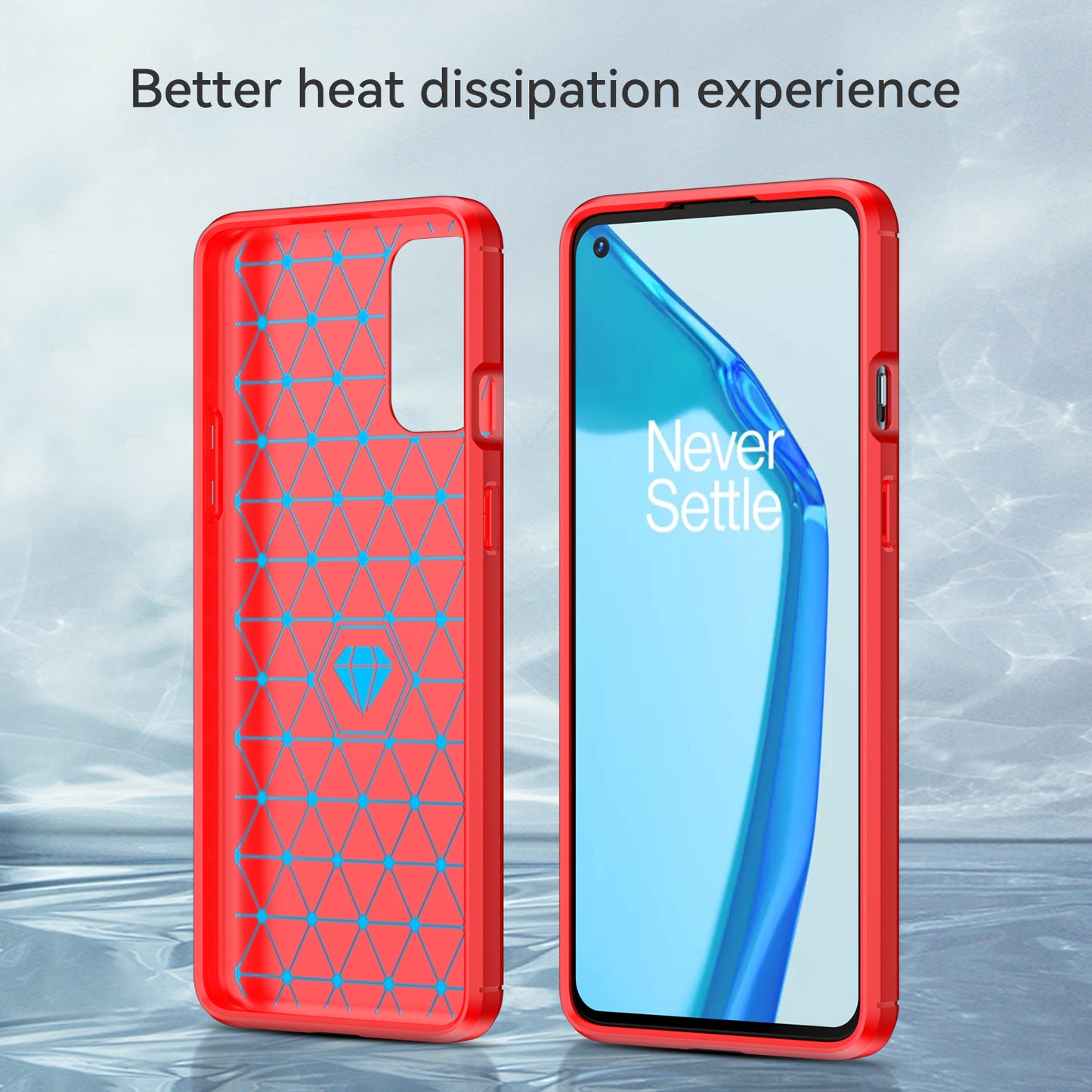 1.8mm Air Cushion Design TPU Case Phone Cover with Carbon Fiber Texture Brushed Surface Heat Dissipation for OnePlus 9R