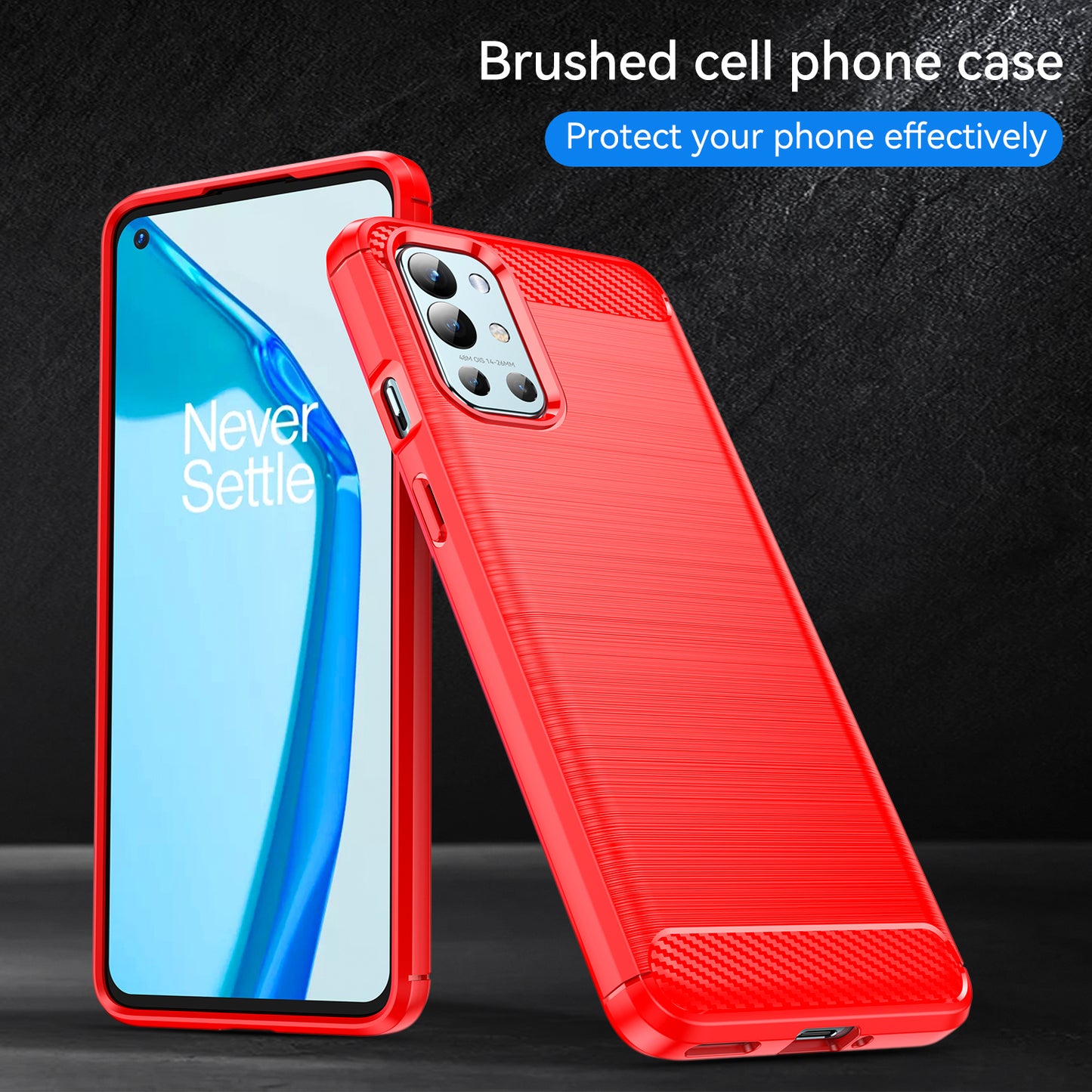 1.8mm Air Cushion Design TPU Case Phone Cover with Carbon Fiber Texture Brushed Surface Heat Dissipation for OnePlus 9R