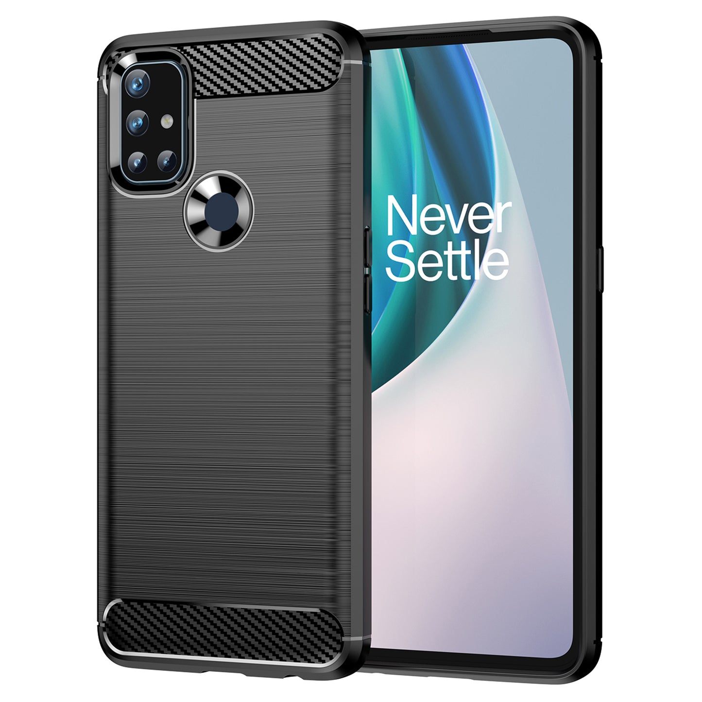 1.8mm Air Cushion Design TPU Case Stain Prevention Phone Cover with Carbon Fiber Texture Brushed Surface for OnePlus Nord N10 5G