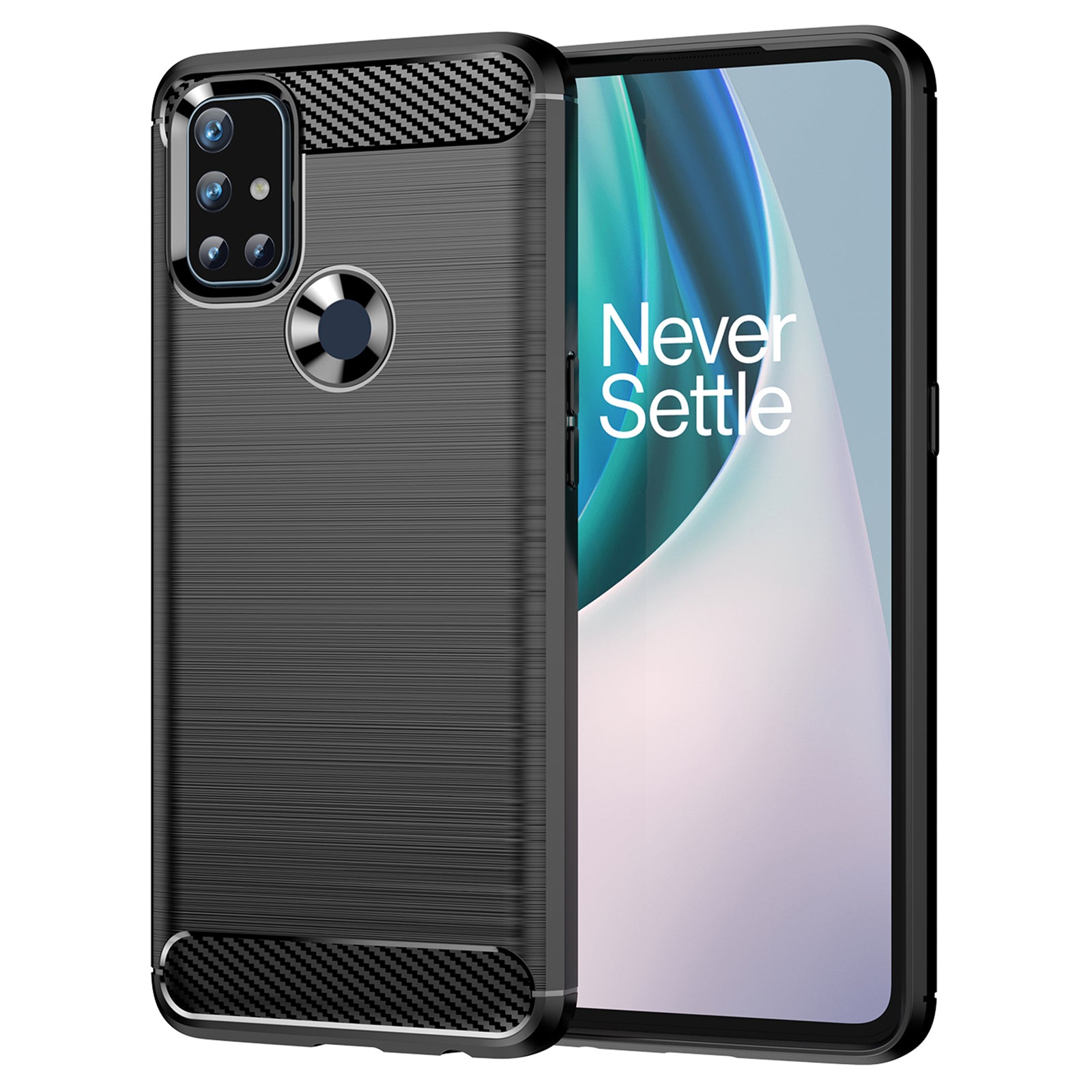 1.8mm Air Cushion Design TPU Case Stain Prevention Phone Cover with Carbon Fiber Texture Brushed Surface for OnePlus Nord N10 5G
