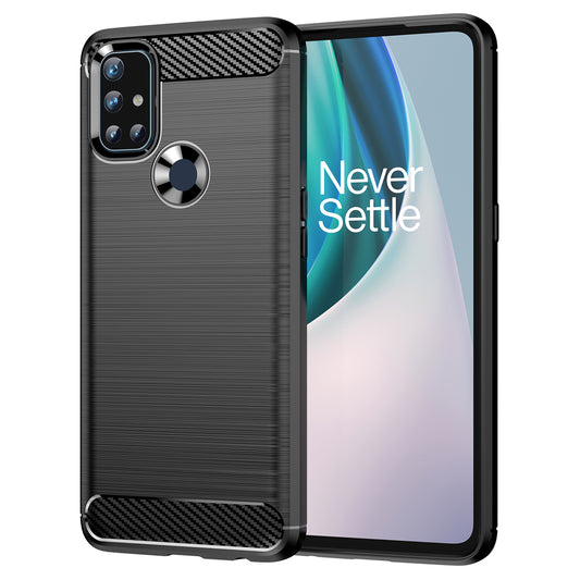 1.8mm Air Cushion Design TPU Case Stain Prevention Phone Cover with Carbon Fiber Texture Brushed Surface for OnePlus Nord N10 5G