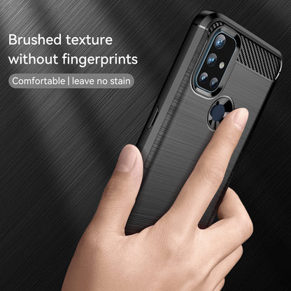 1.8mm Air Cushion Design TPU Case Stain Prevention Phone Cover with Carbon Fiber Texture Brushed Surface for OnePlus Nord N10 5G