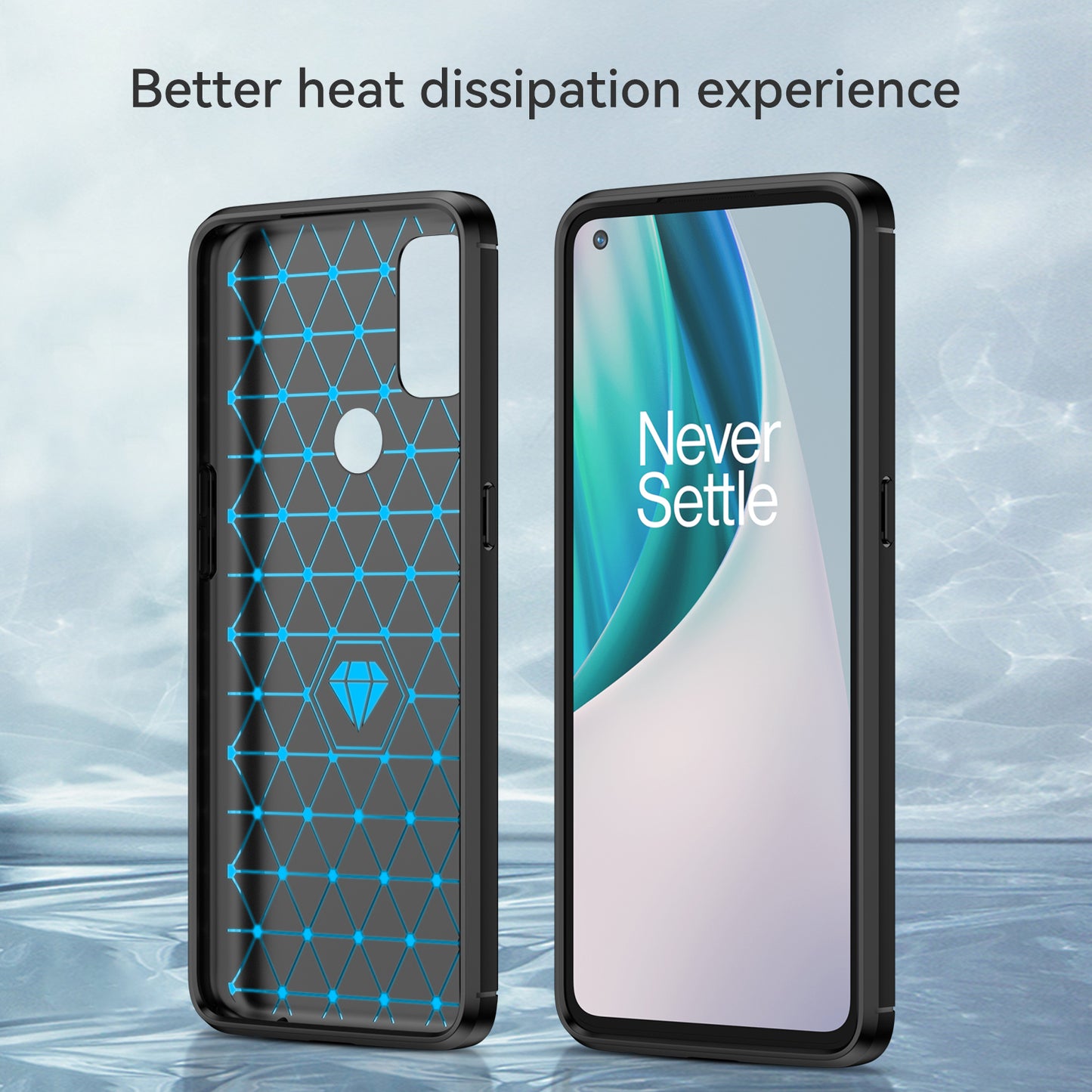 1.8mm Air Cushion Design TPU Case Stain Prevention Phone Cover with Carbon Fiber Texture Brushed Surface for OnePlus Nord N10 5G