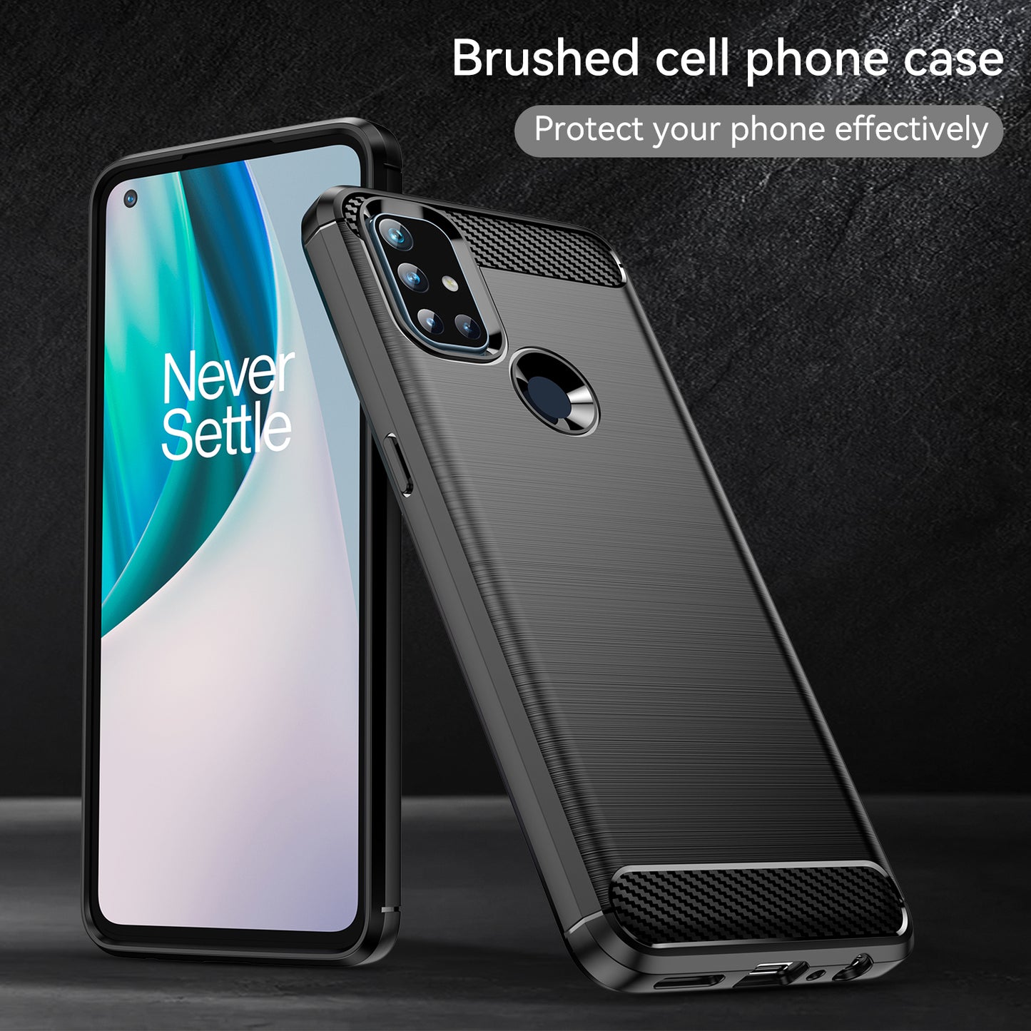 1.8mm Air Cushion Design TPU Case Stain Prevention Phone Cover with Carbon Fiber Texture Brushed Surface for OnePlus Nord N10 5G