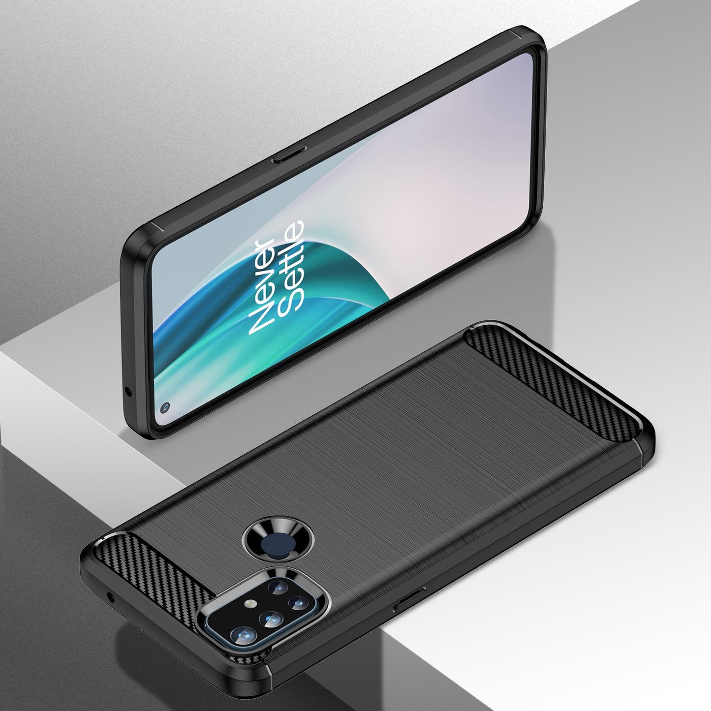 1.8mm Air Cushion Design TPU Case Stain Prevention Phone Cover with Carbon Fiber Texture Brushed Surface for OnePlus Nord N10 5G