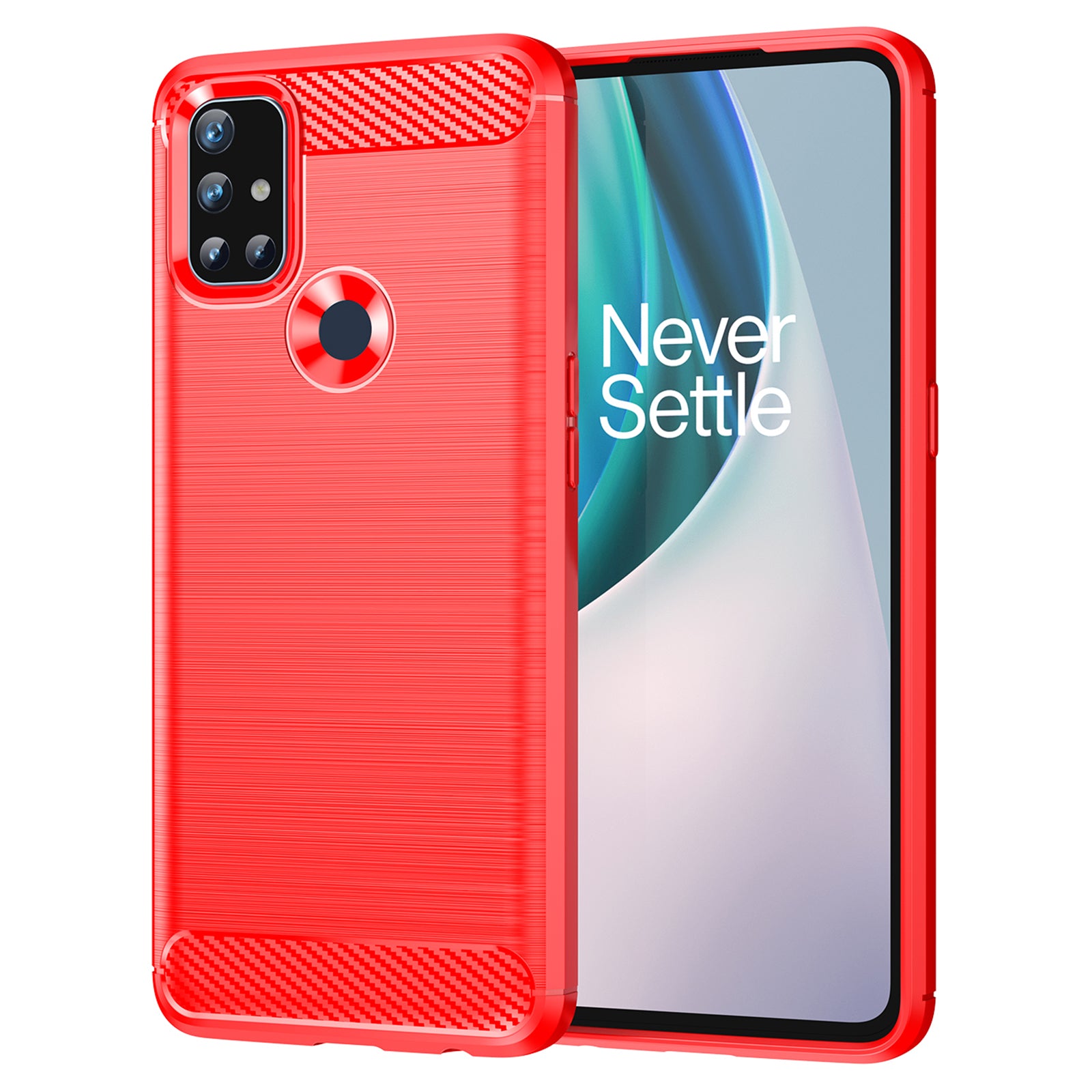1.8mm Air Cushion Design TPU Case Stain Prevention Phone Cover with Carbon Fiber Texture Brushed Surface for OnePlus Nord N10 5G