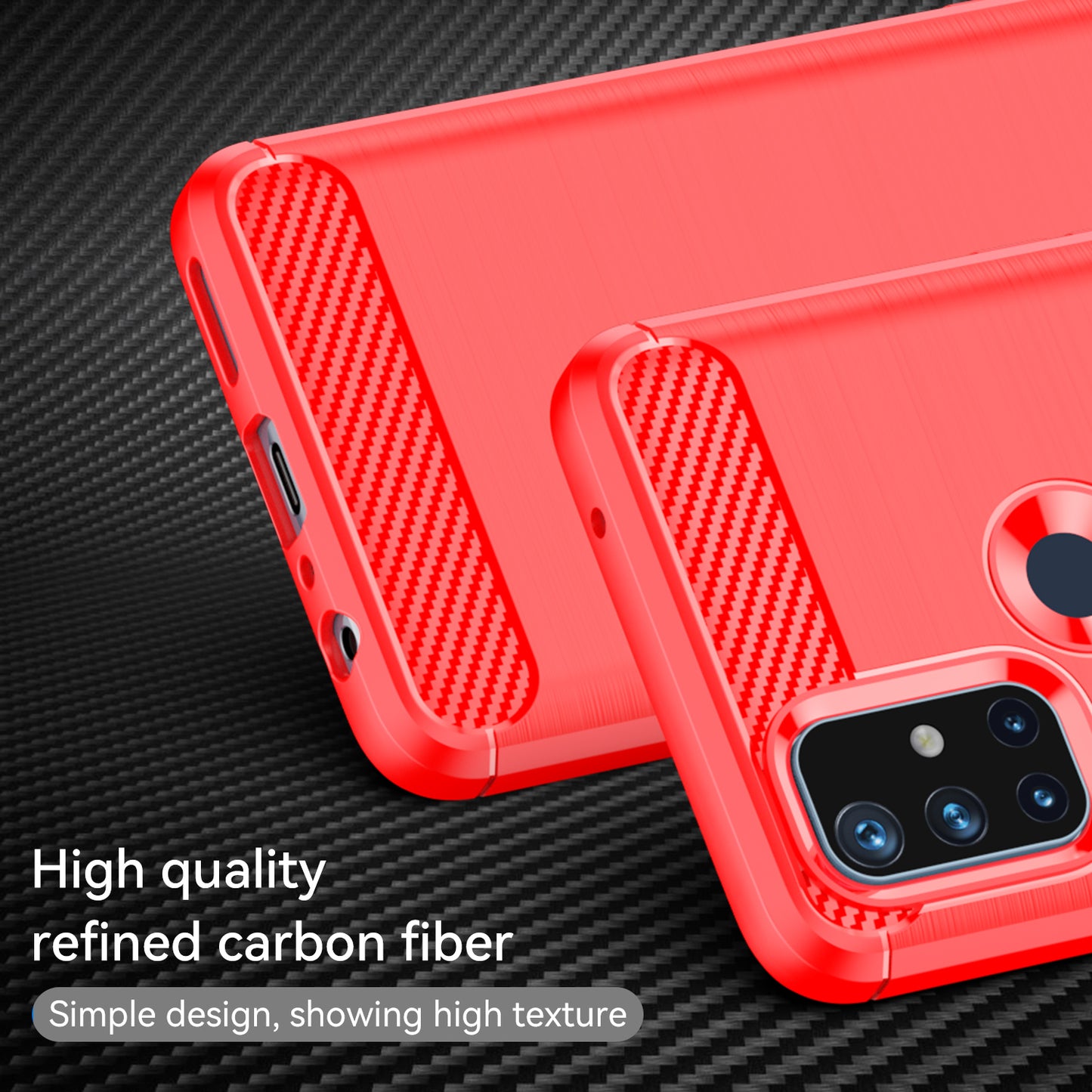 1.8mm Air Cushion Design TPU Case Stain Prevention Phone Cover with Carbon Fiber Texture Brushed Surface for OnePlus Nord N10 5G