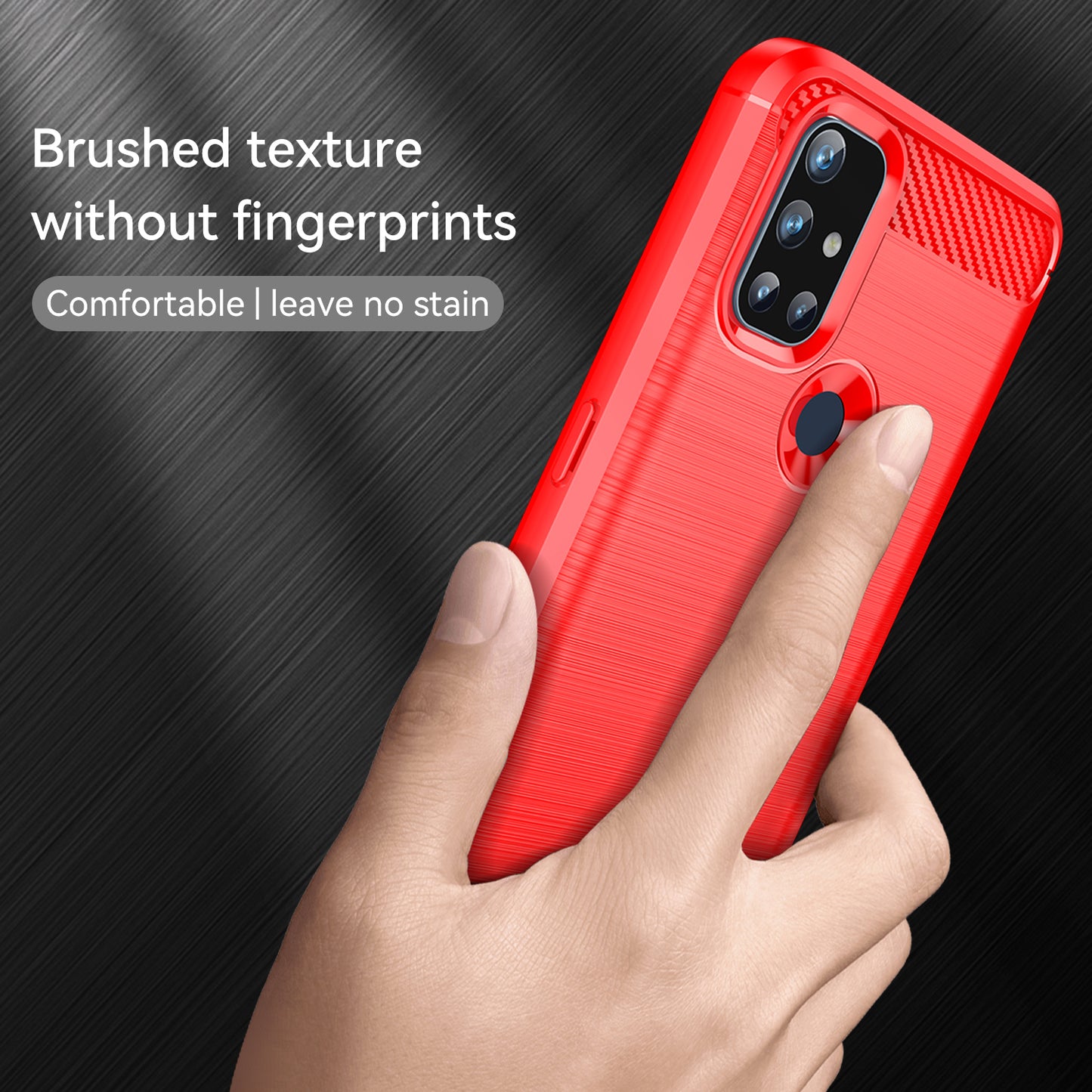 1.8mm Air Cushion Design TPU Case Stain Prevention Phone Cover with Carbon Fiber Texture Brushed Surface for OnePlus Nord N10 5G