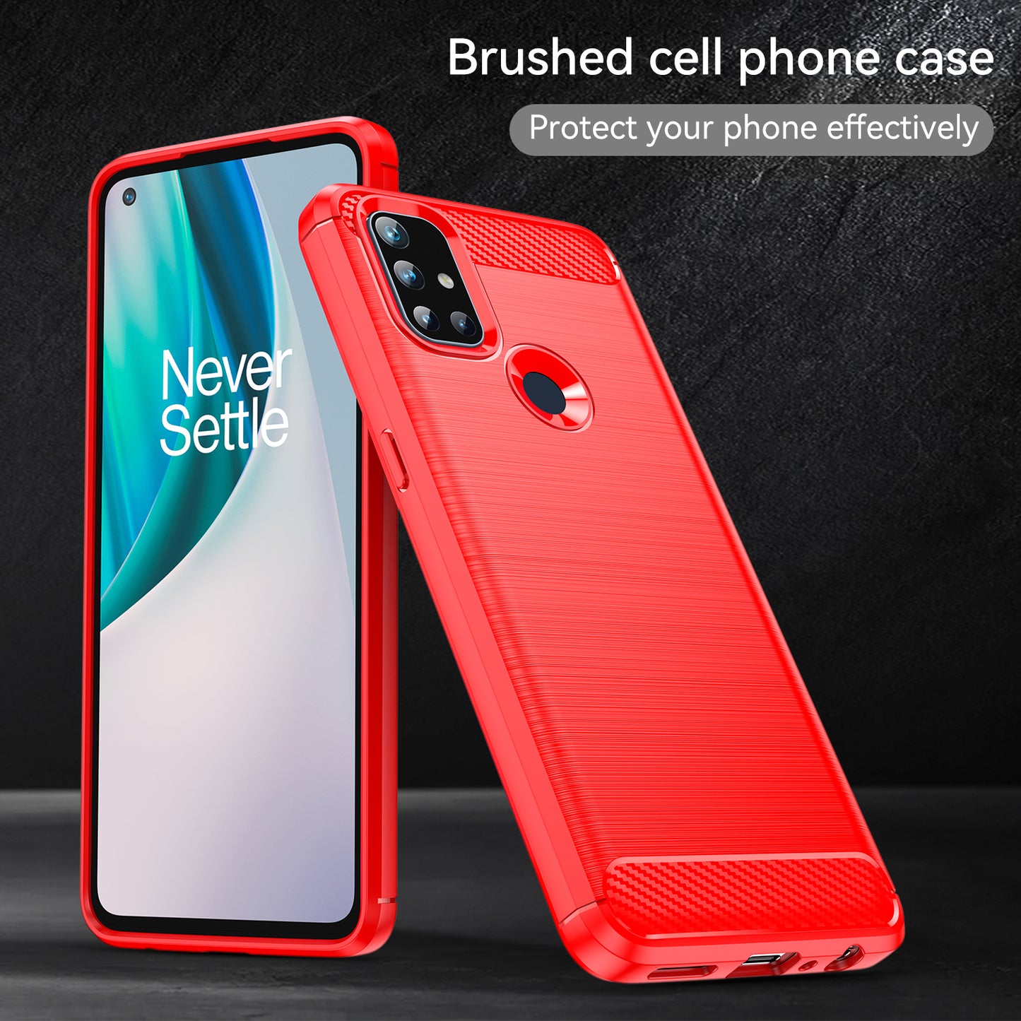 1.8mm Air Cushion Design TPU Case Stain Prevention Phone Cover with Carbon Fiber Texture Brushed Surface for OnePlus Nord N10 5G