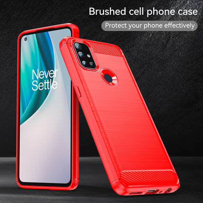 1.8mm Air Cushion Design TPU Case Stain Prevention Phone Cover with Carbon Fiber Texture Brushed Surface for OnePlus Nord N10 5G
